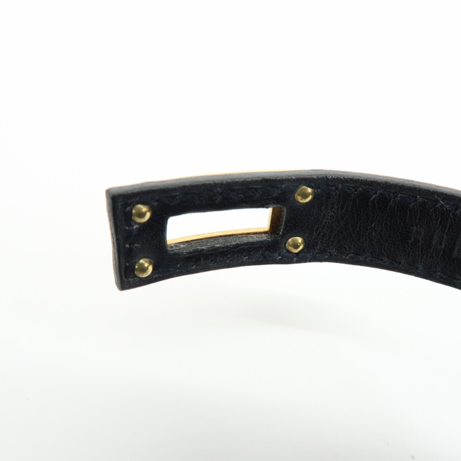 HERMES Kelly Double Tour Leather □F Stamped Bracelet Black