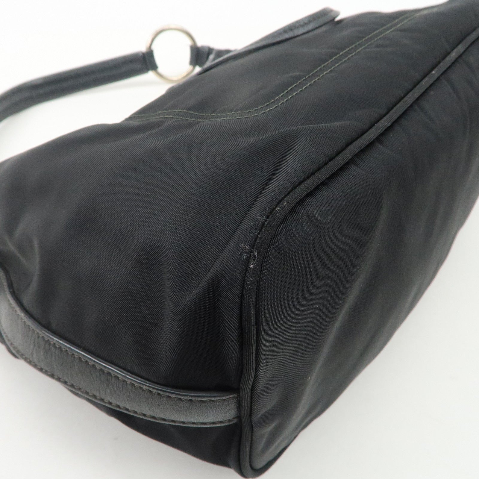 PRADA Triangle Logo Leather Nylon Shoulder Bag Black