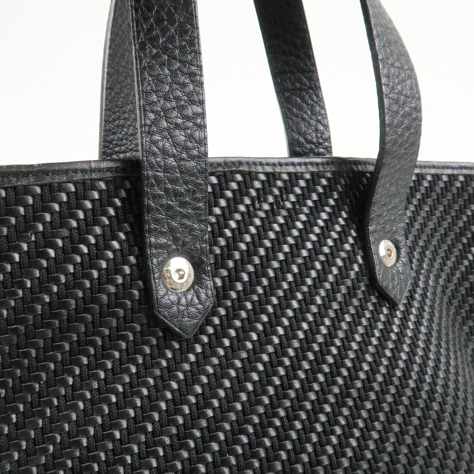 HERMES Amedaba PM Diago Canvas Leather Tote Bag Hand Bag Black