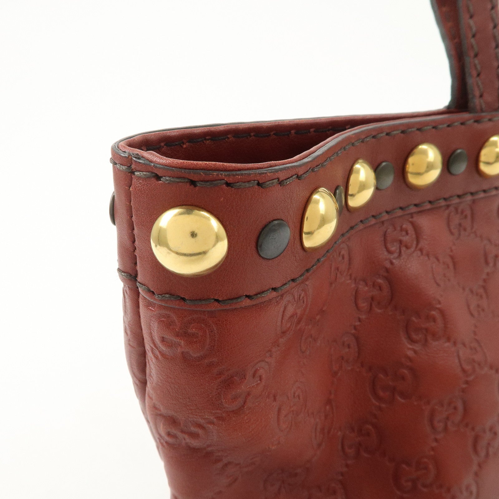 GUCCI Historia Guccissima Leather Tote Hand Bag Red Brown 207291 Used