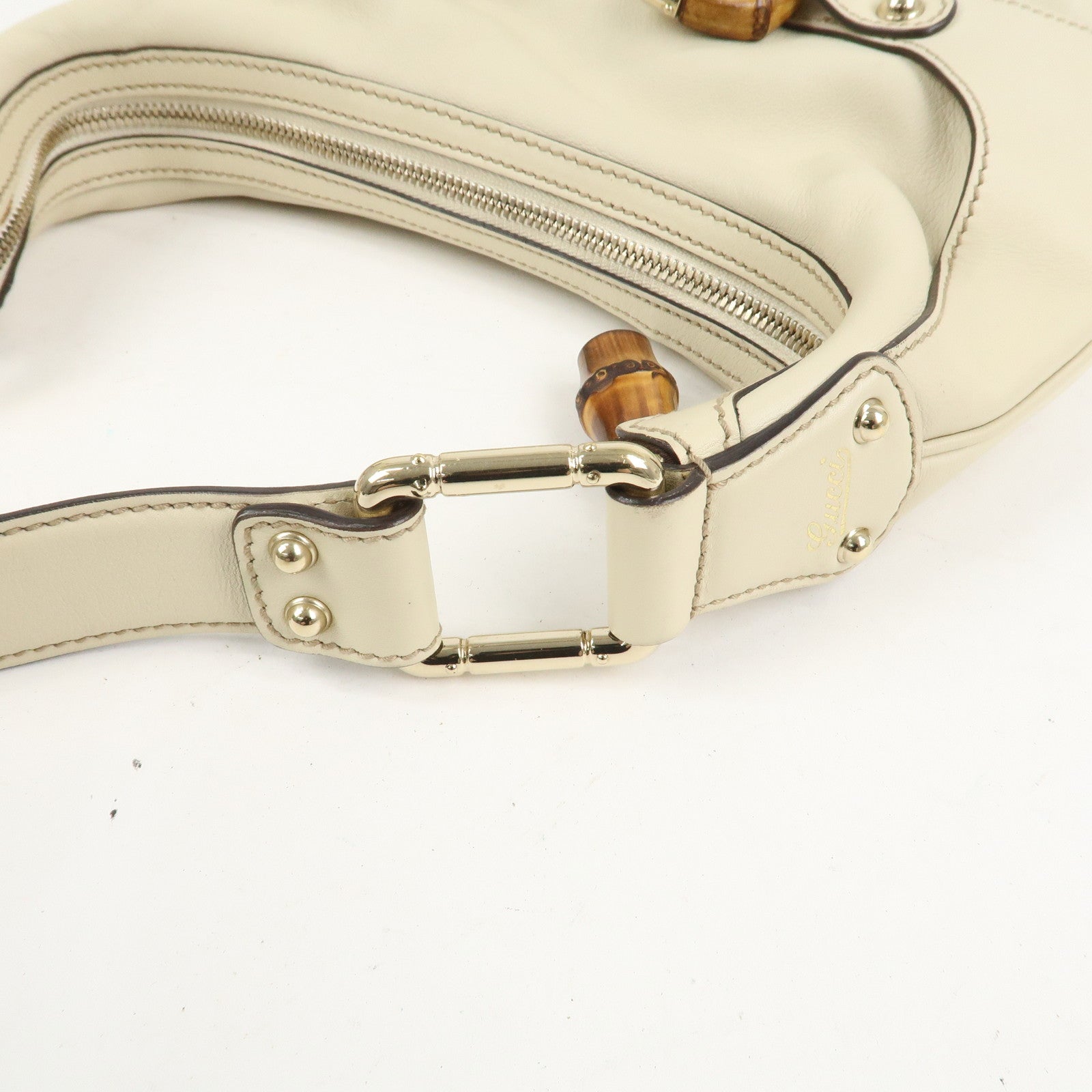 GUCCI Horsebit Bamboo Leather Shoulder Bag Ivory 154378