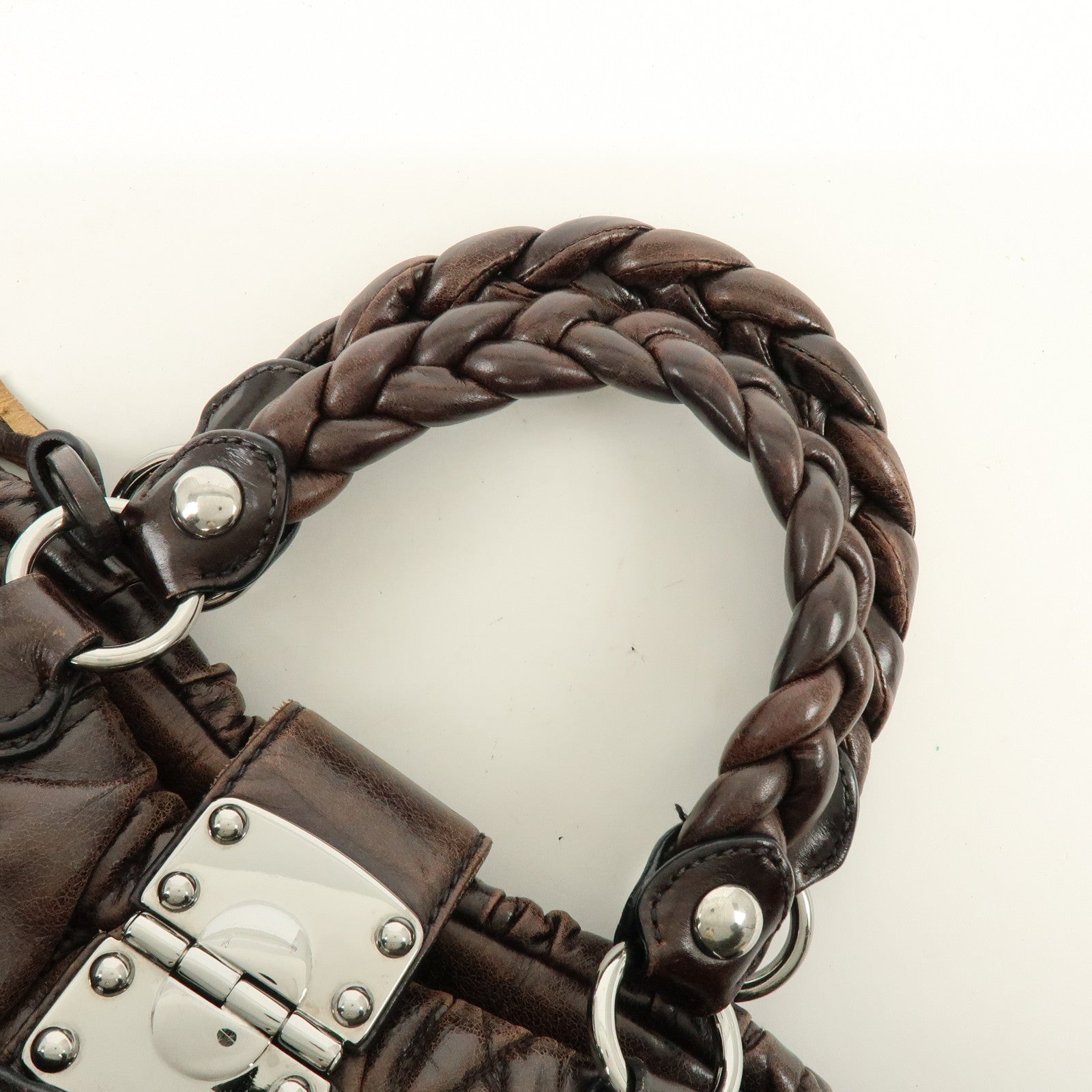 MIU MIU Matelasse Leather 2Way Bag Hand Bag Shoulder Bag Dark Brown