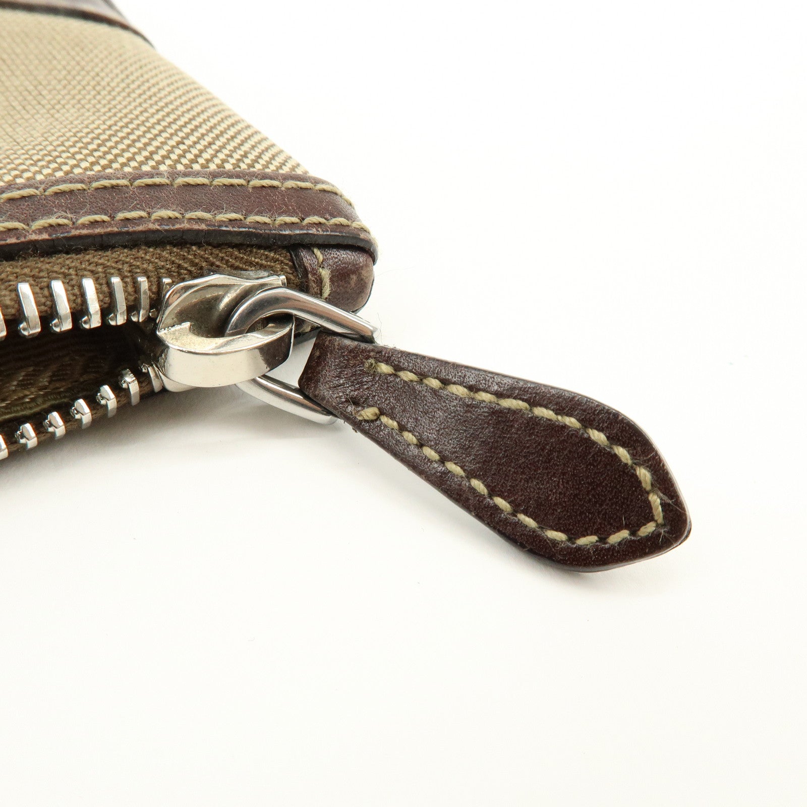 PRADA Logo Jacquard Leather Pouch Cosmetic Case Beige Brown