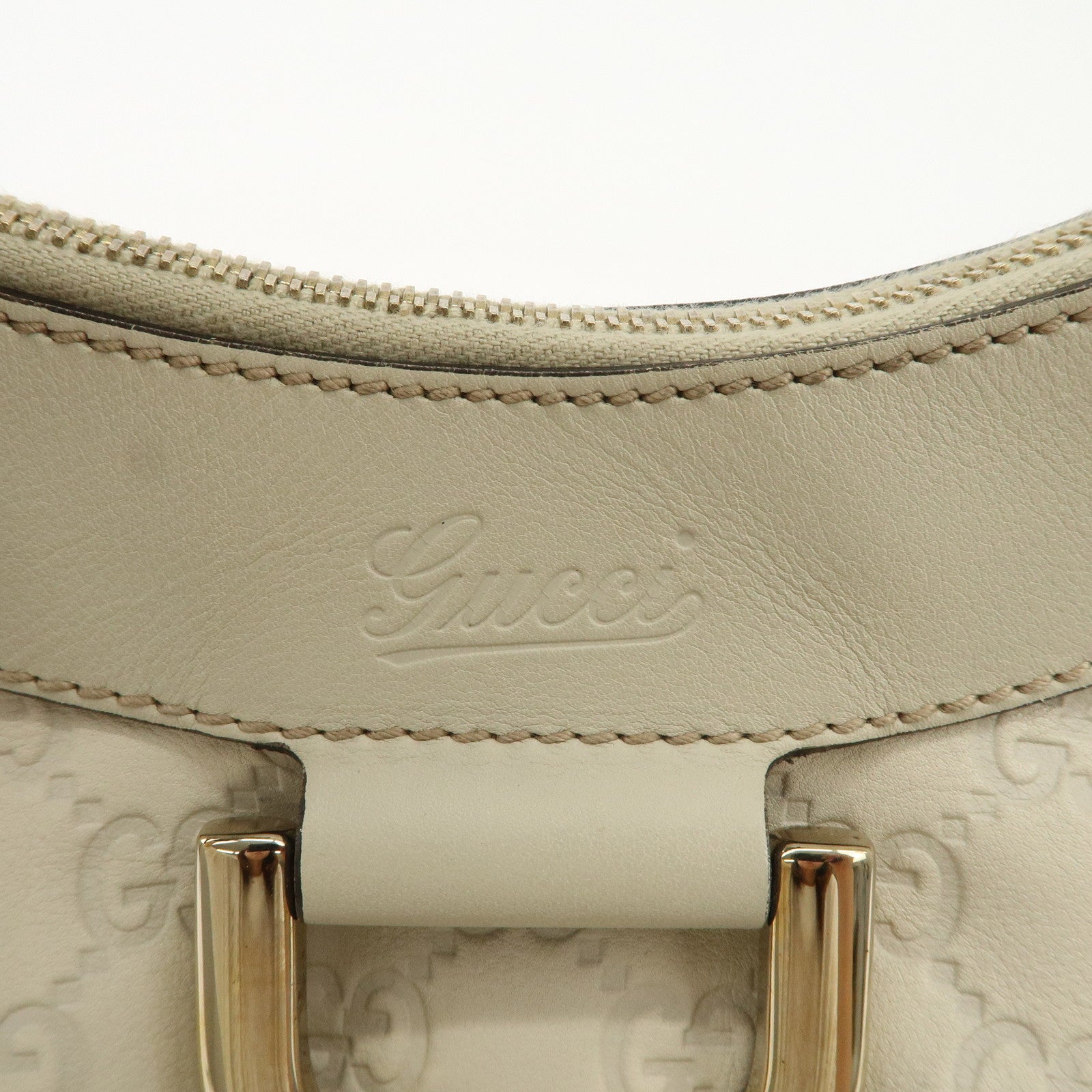 GUCCI Abbey Guccissima Leather Shoulder Bag Hand Bag Ivory 190525 Used