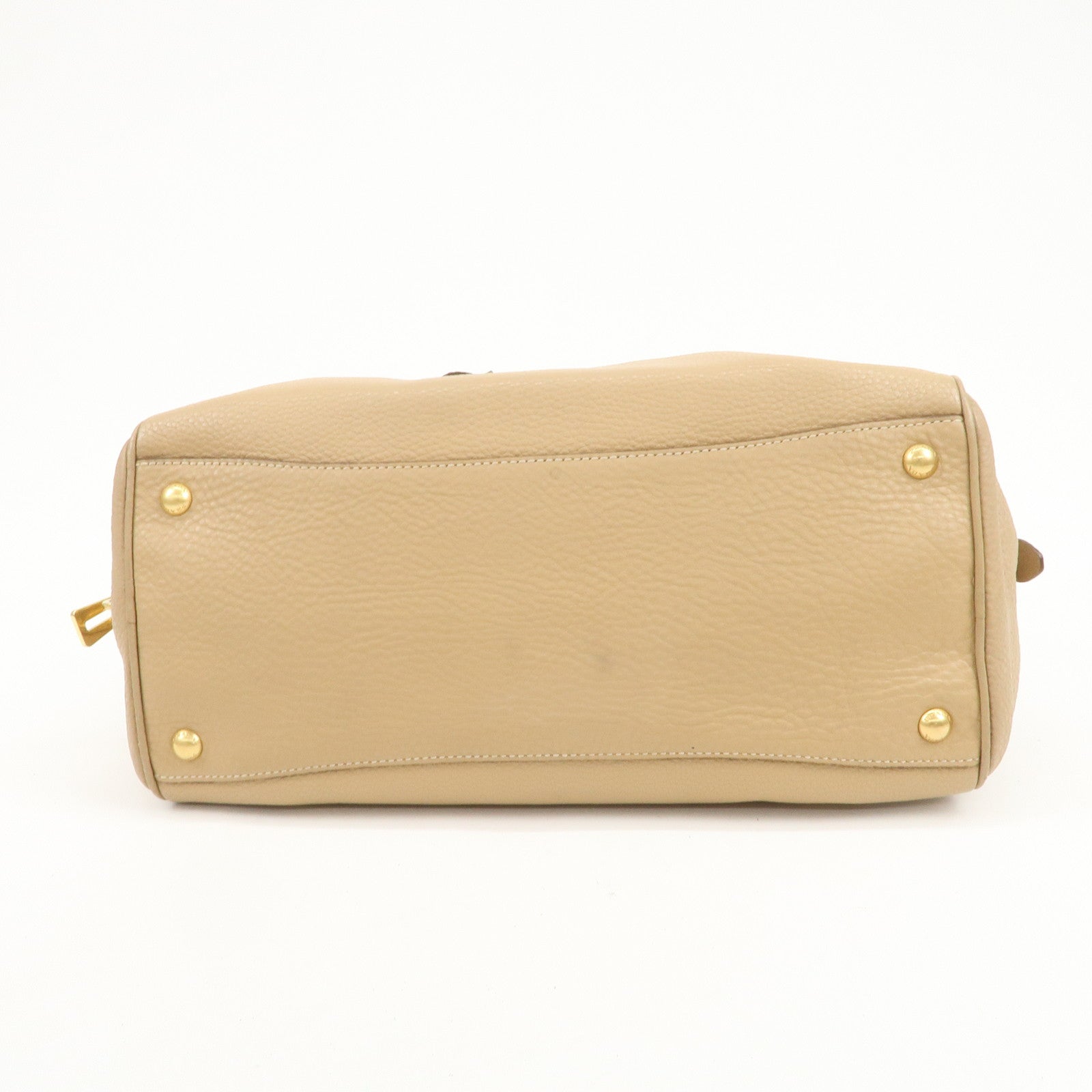 PRADA Leather Boston Bag Hand Bag Beige Gold BL8062