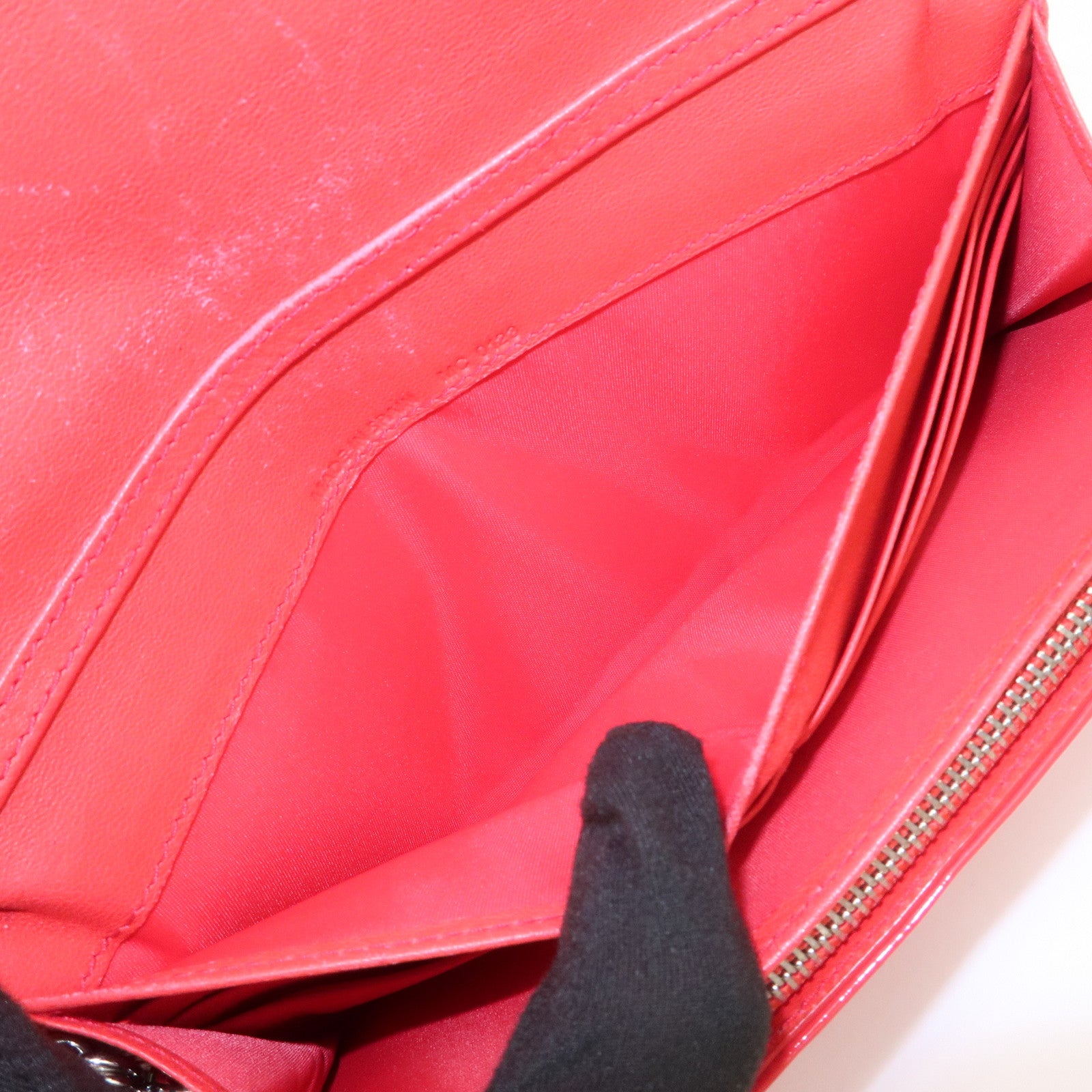 Christian Dior Cannage Patent Leather Bi-Fold Long Wallet Red