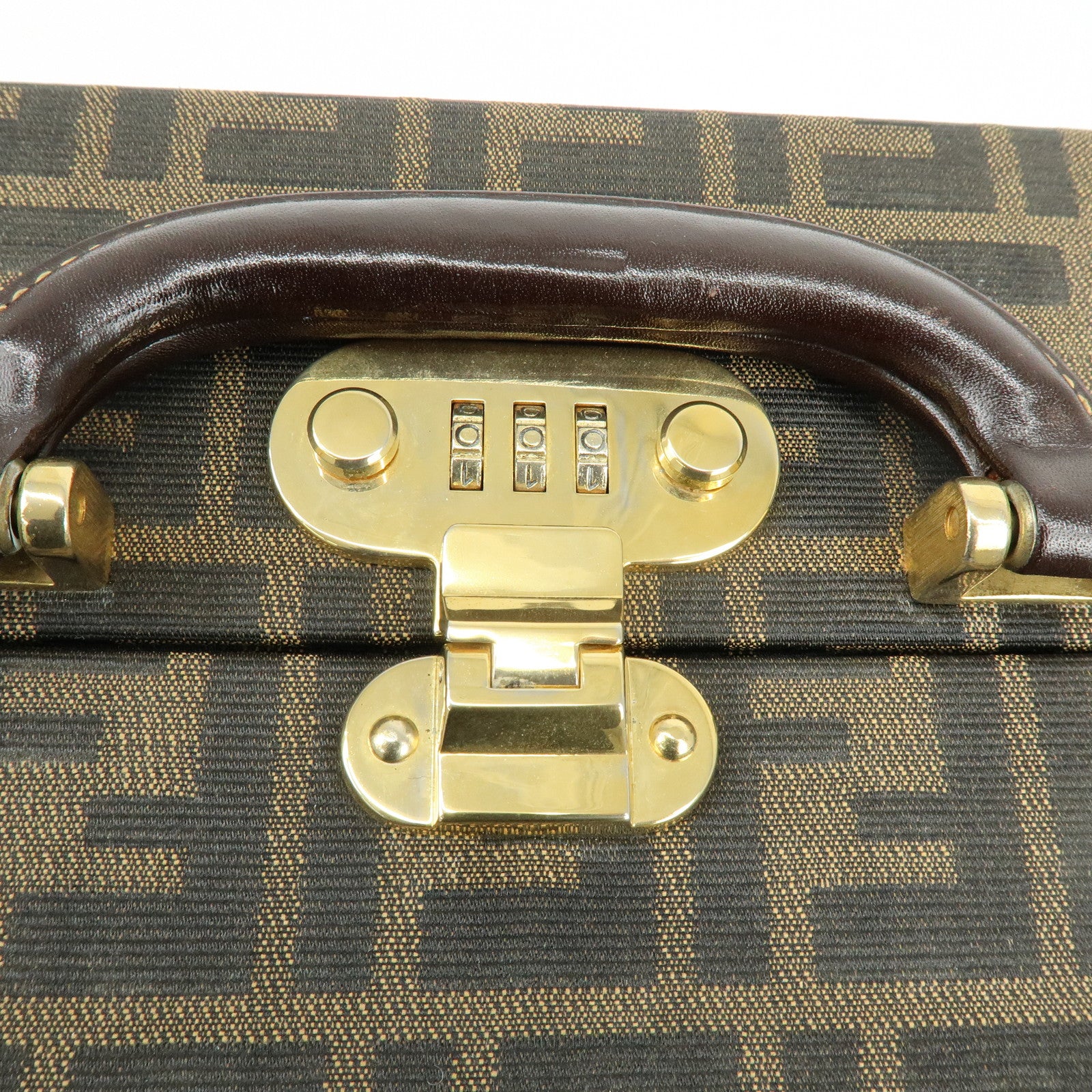 FENDI Zucca Canvas Leather Hand Bag Jewelry Box Brown Black