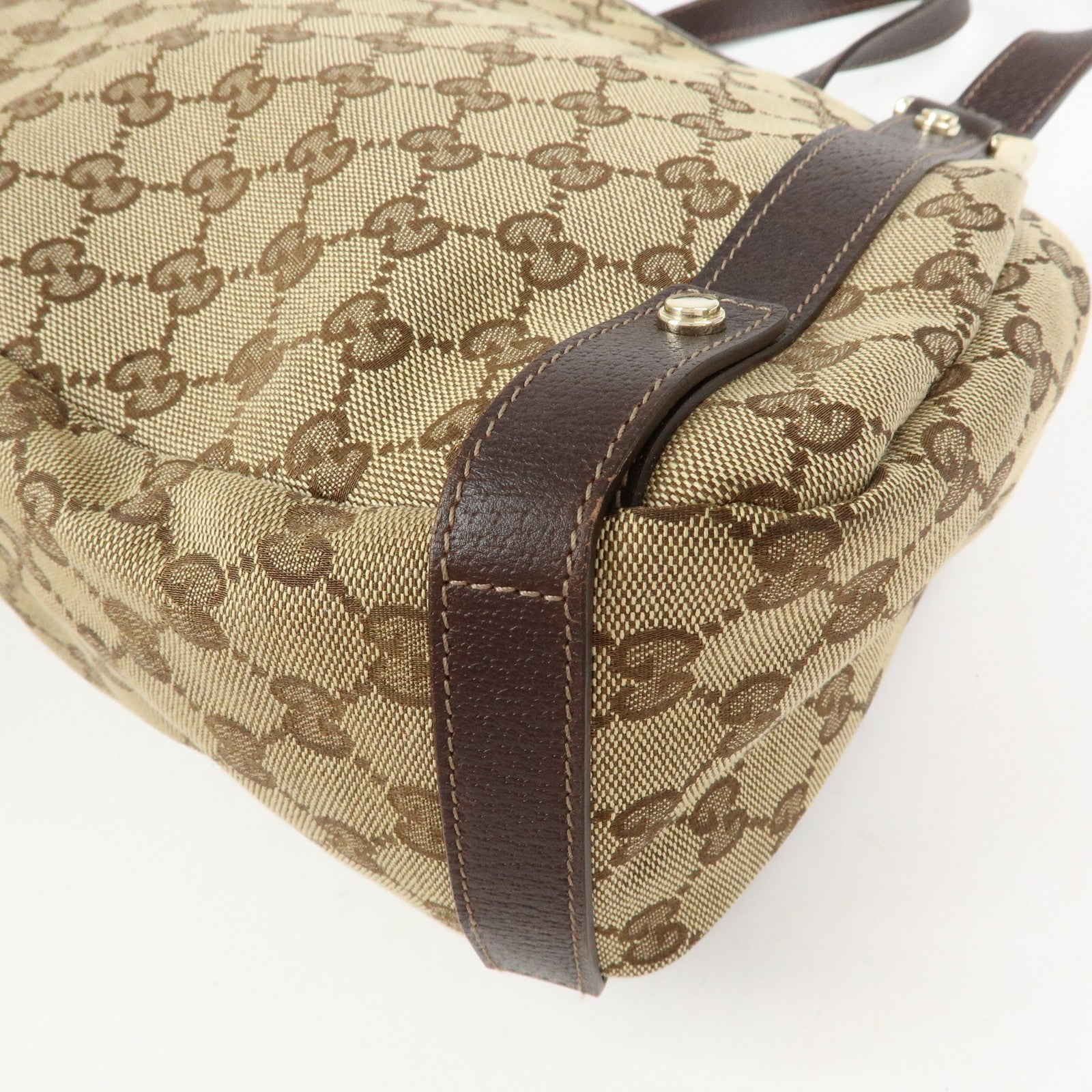 GUCCI Abbey GG Canvas Leather Tote Hand Bag Beige Brown 130736