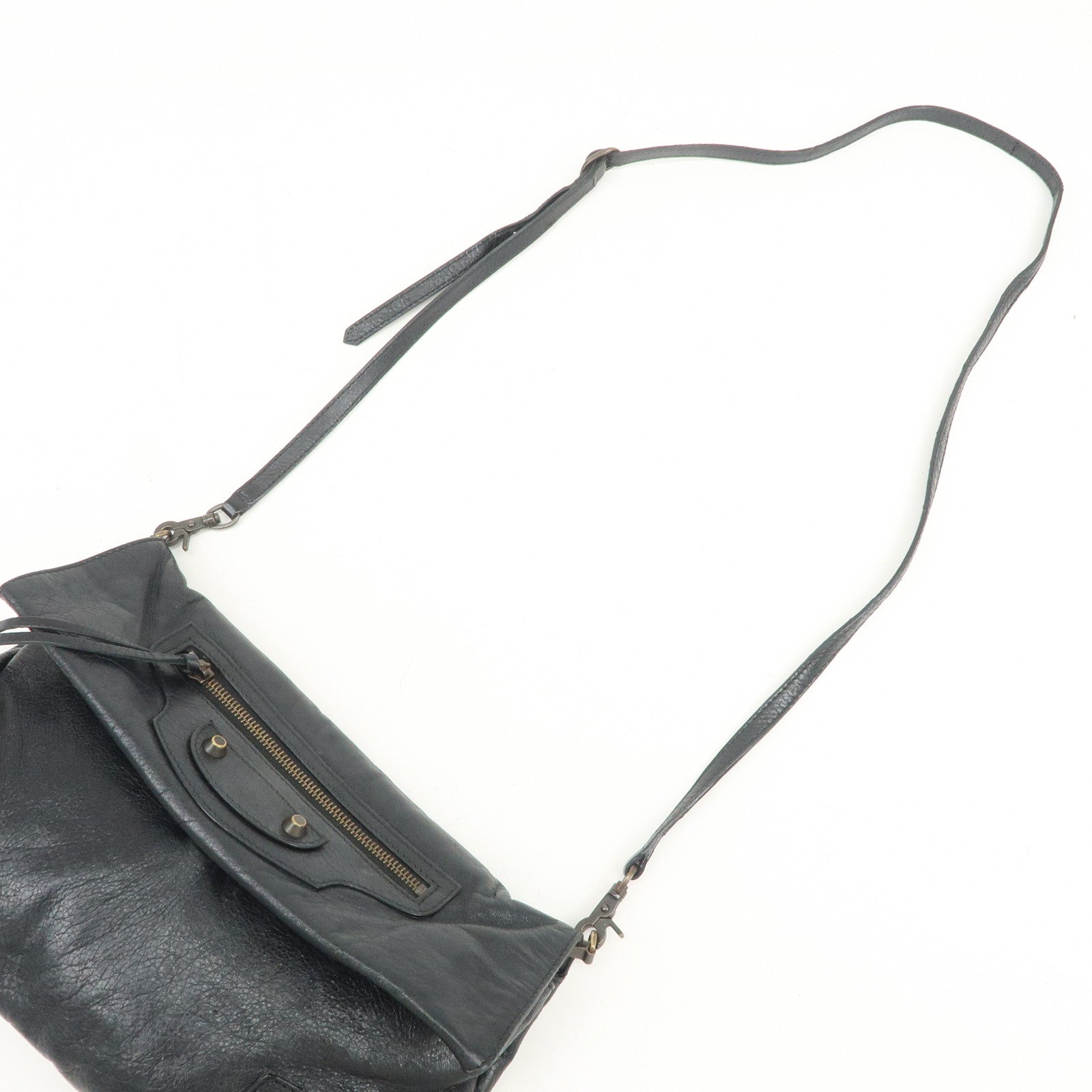 BALENCIAGA Leather Classic Envelope Shoulder Bag Black 319376