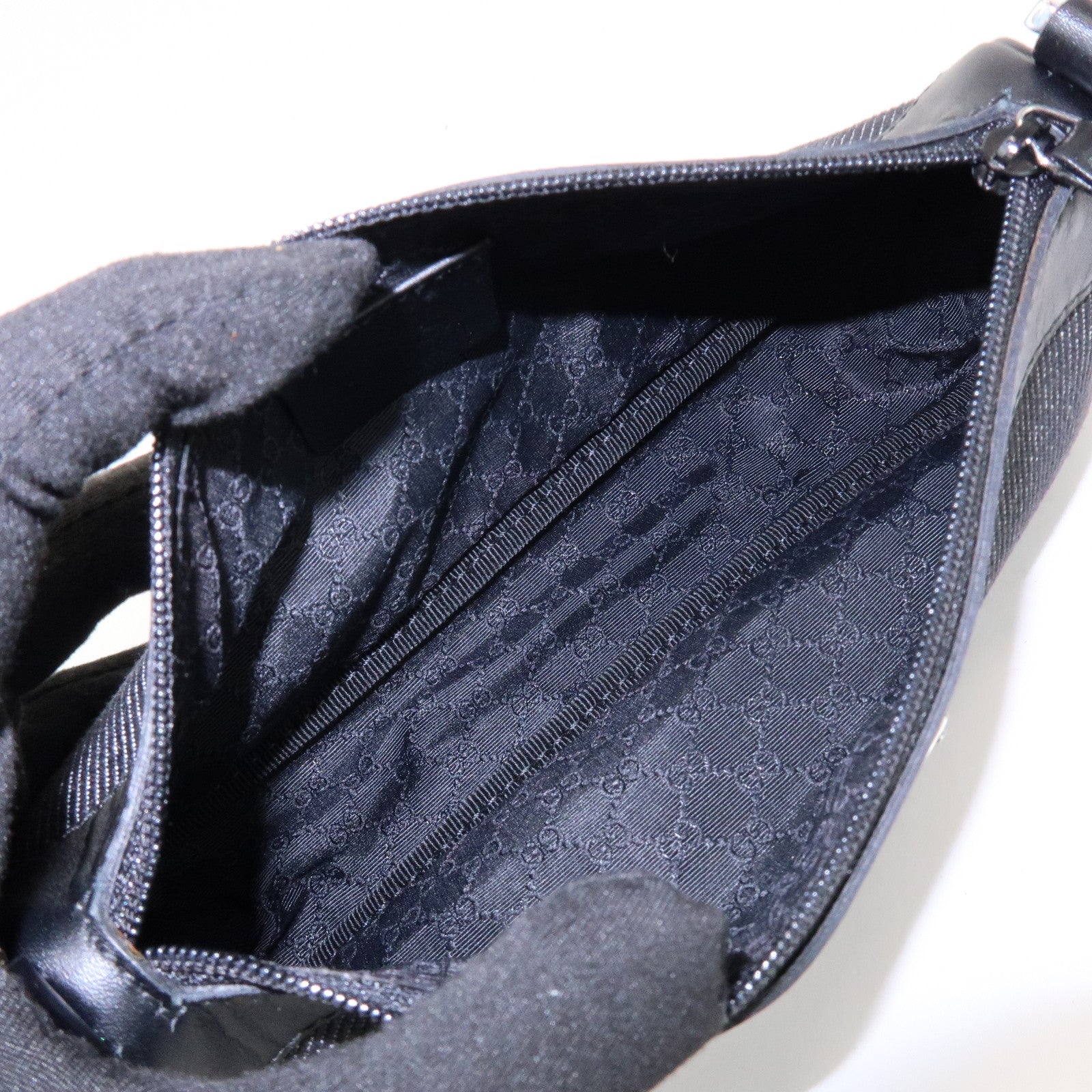 GUCCI Sherry Accessory Pouch Leather Canvas Hand Bag Black 92820