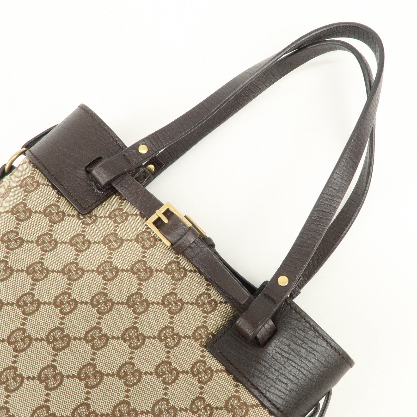GUCCI GG Monogram Canvas Leather Tote Bag Shoulder Bag Beige 107757