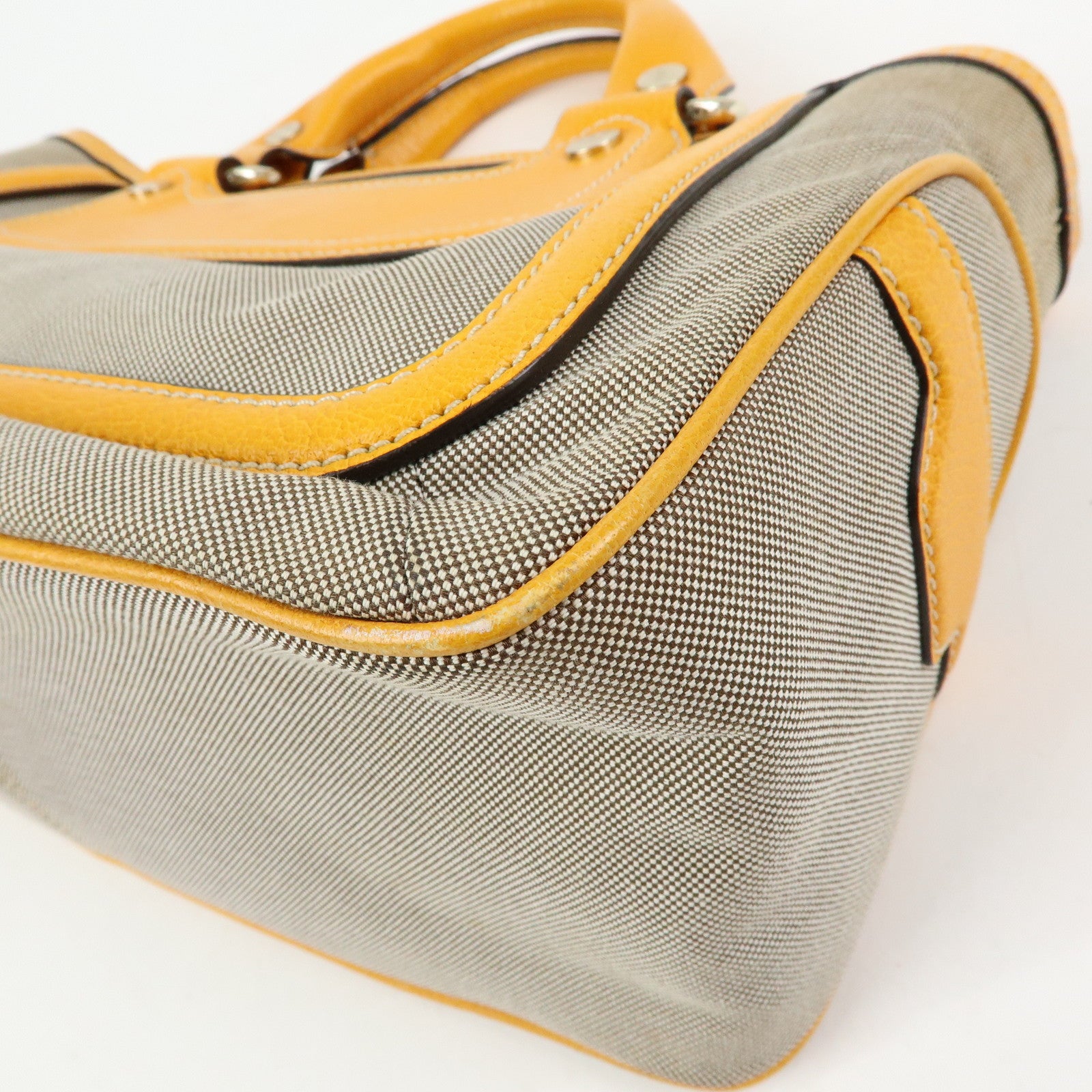 CELINE Leather Canvas Boogie Bag Hand Bag Yellow Gray