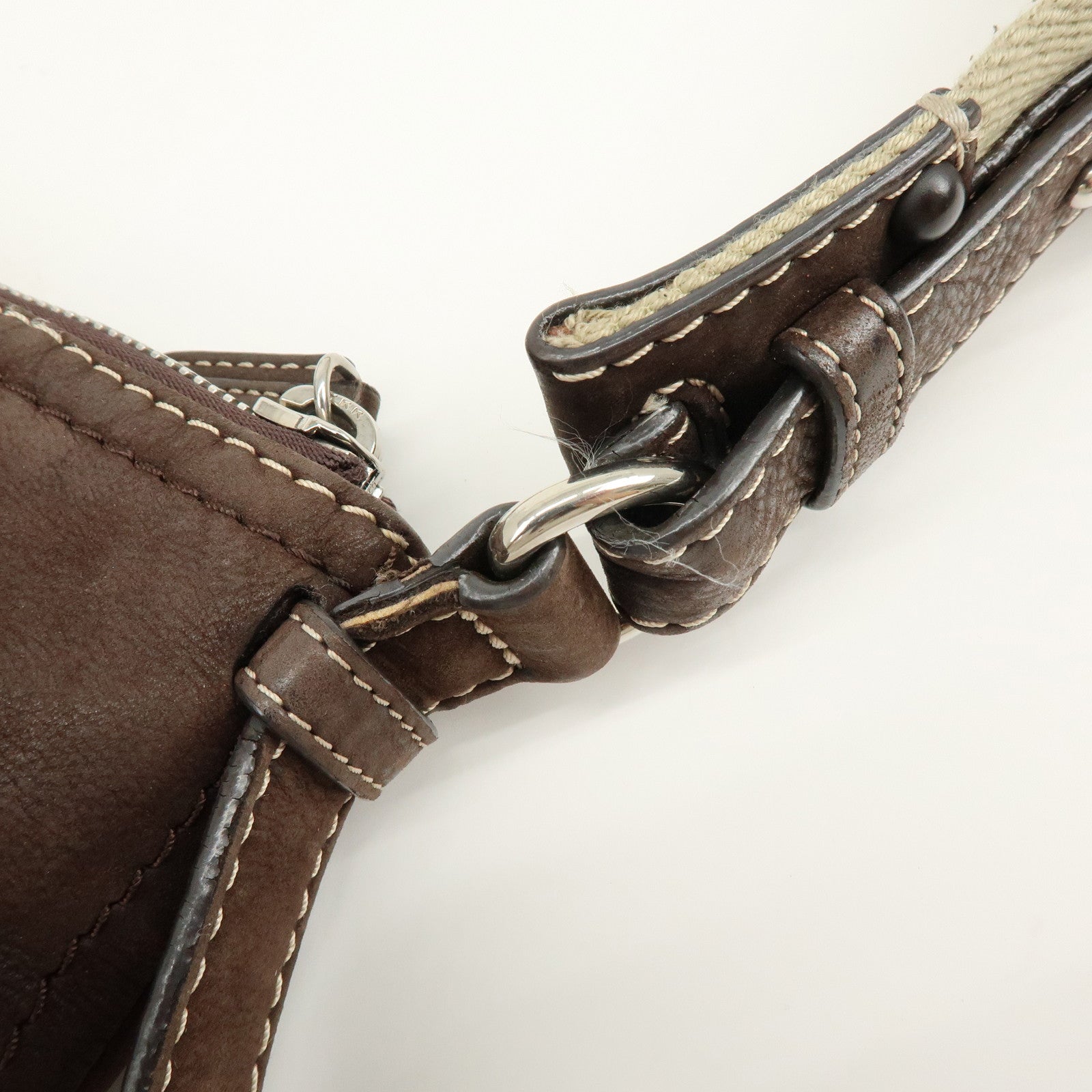 LOEWE Anagram Leather Canvas Shoulder Bag Crossbody Bag Brown Beige