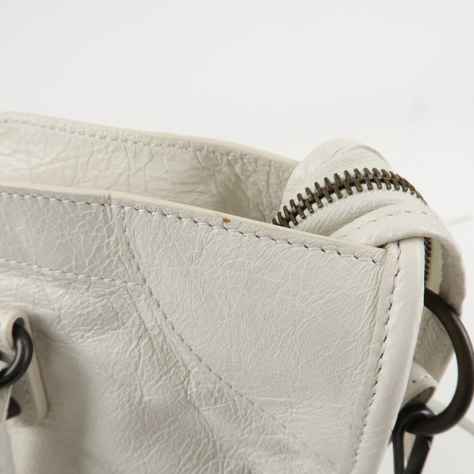 BALENCIAGA The City Leather 2Way Hand Bag White 115748 Used