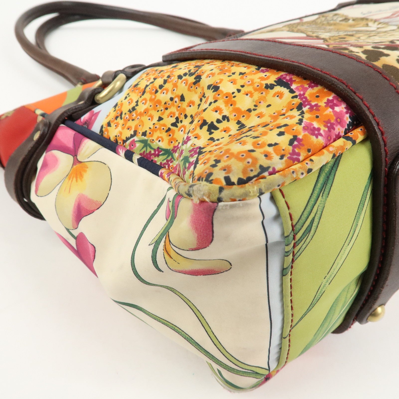 Ferragamo Gancini Leather Nylon Shoulder Bag Tote Bag Multicolor