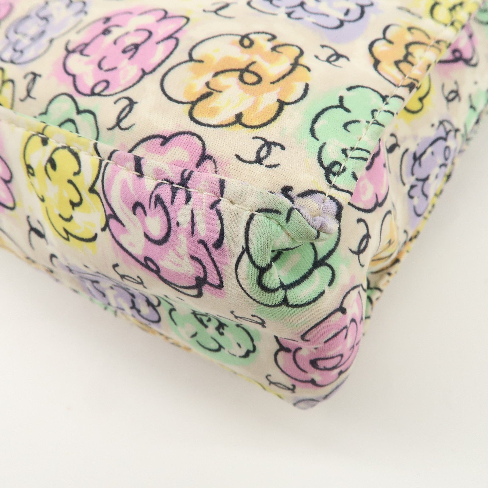 CHANEL Camellia Canvas Nylon 2Way Bag Hand Bag Flower Multicolor Used