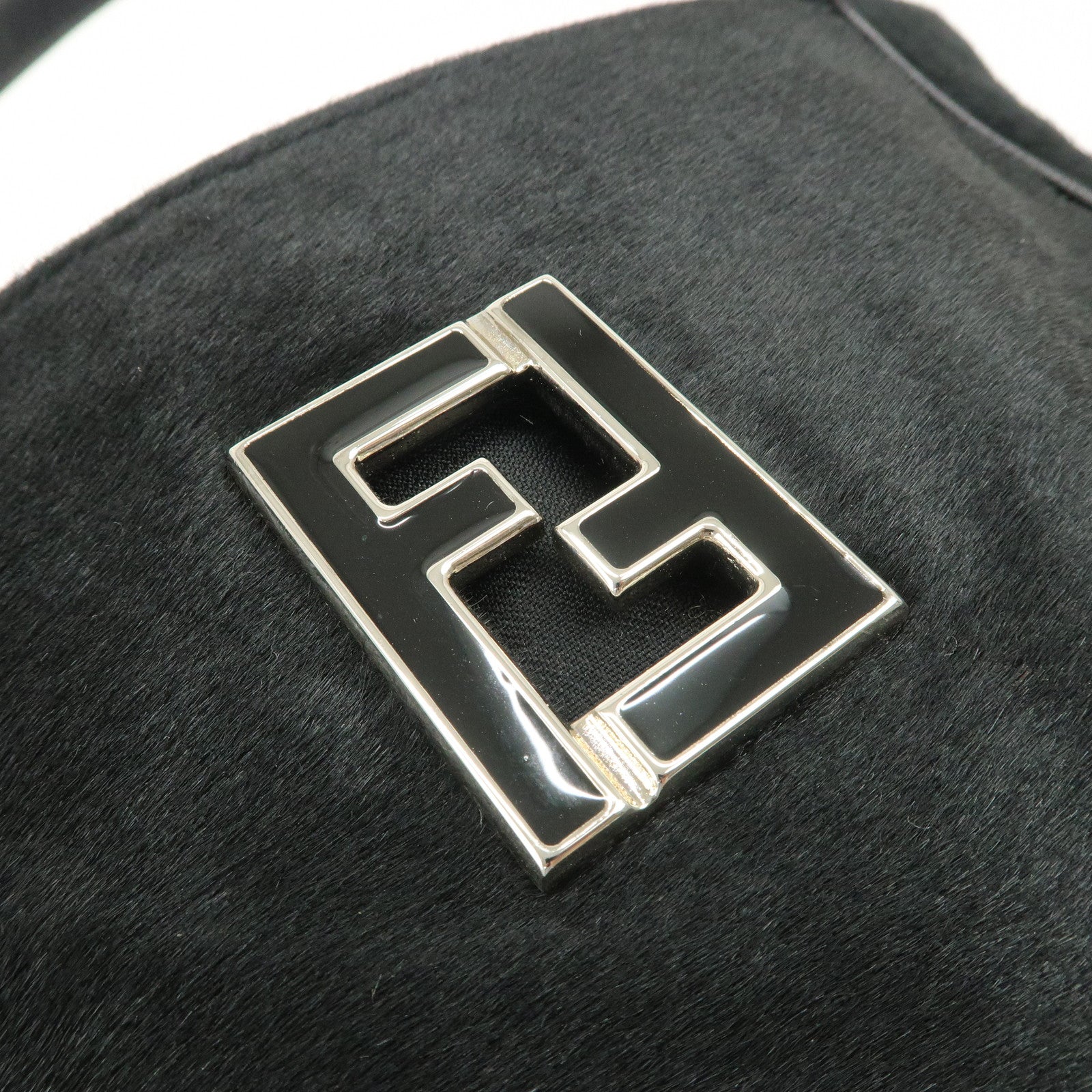 FENDI Haircalf Leather Shoulder Bag Hand Bag Black 15328