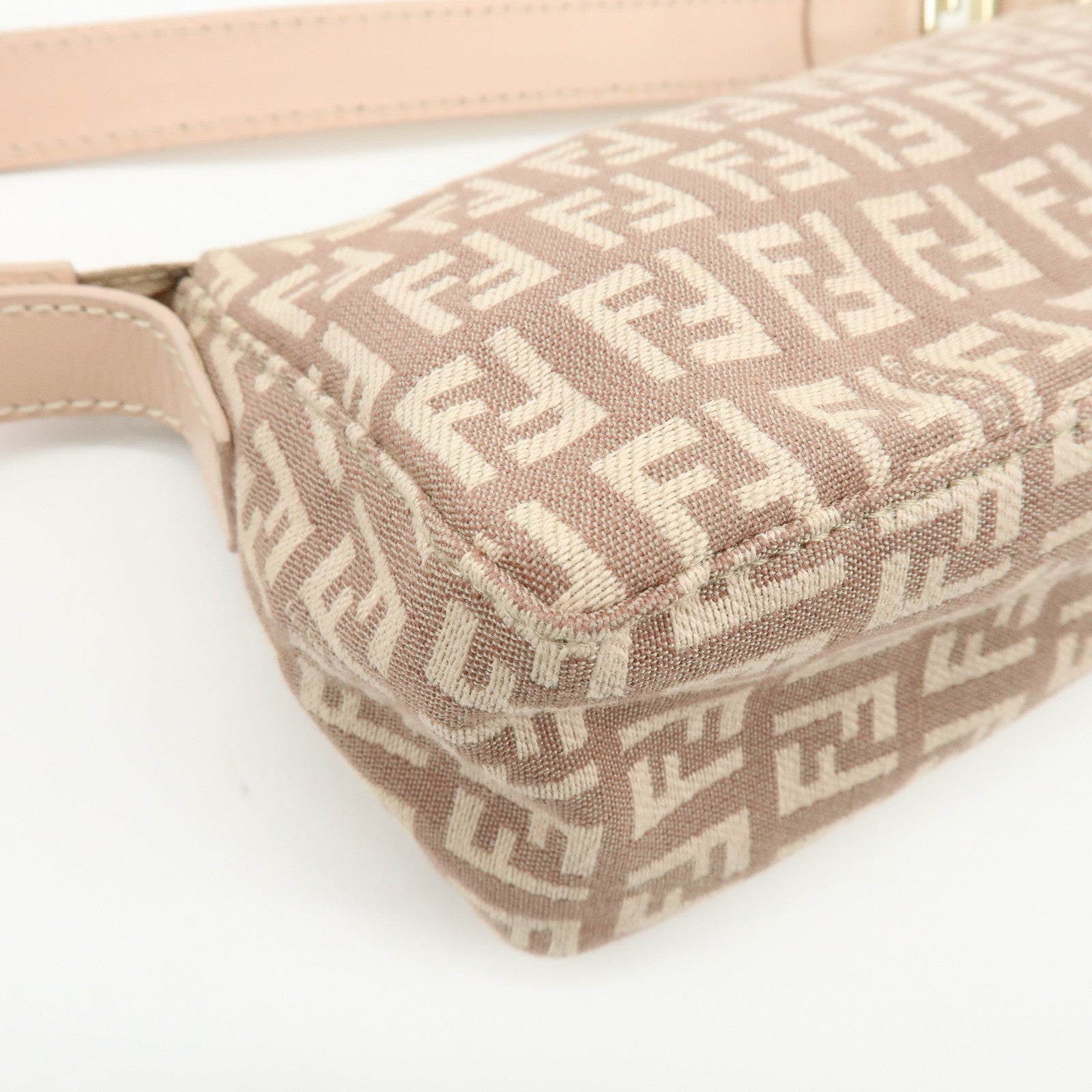 FENDI Zucchino Canvas Leather Hand Bag Pink Beige 8BR443