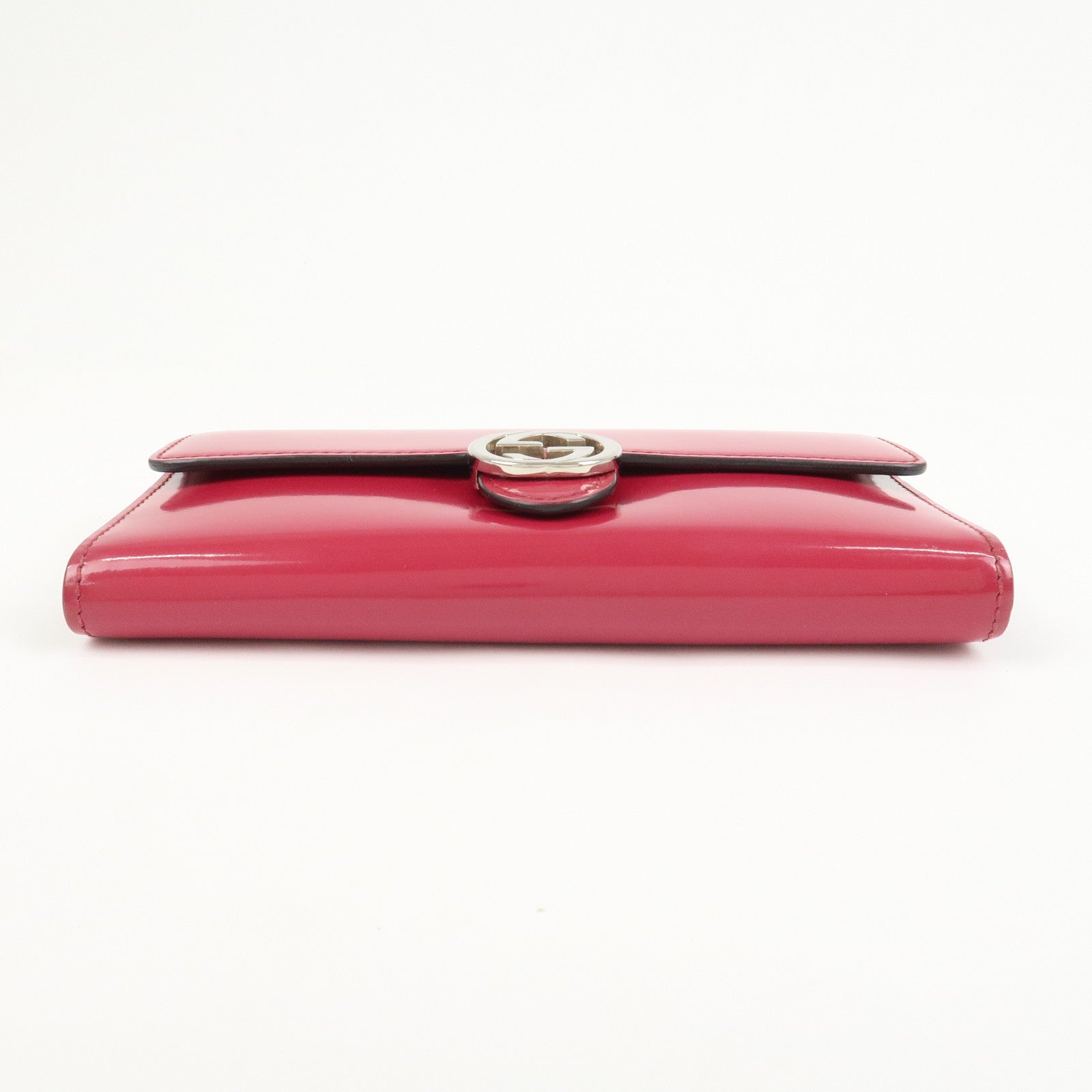 GUCCI Guccissima Interlocking G Patent Leather Wallet Pink 369663