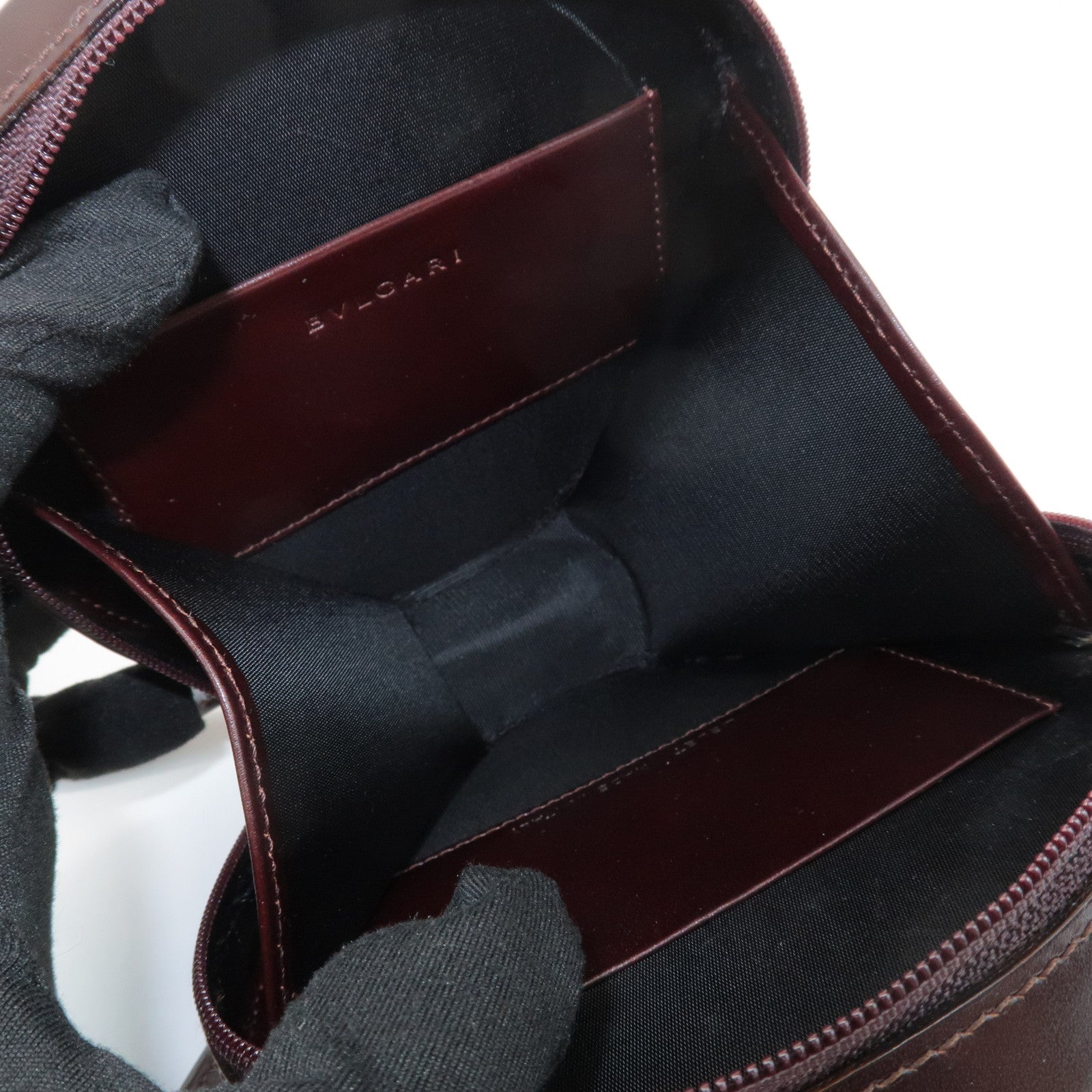 BVLGARI Logo Mania Canvas Leather B-Zero1 Drum Shoulder Bag Brown Used