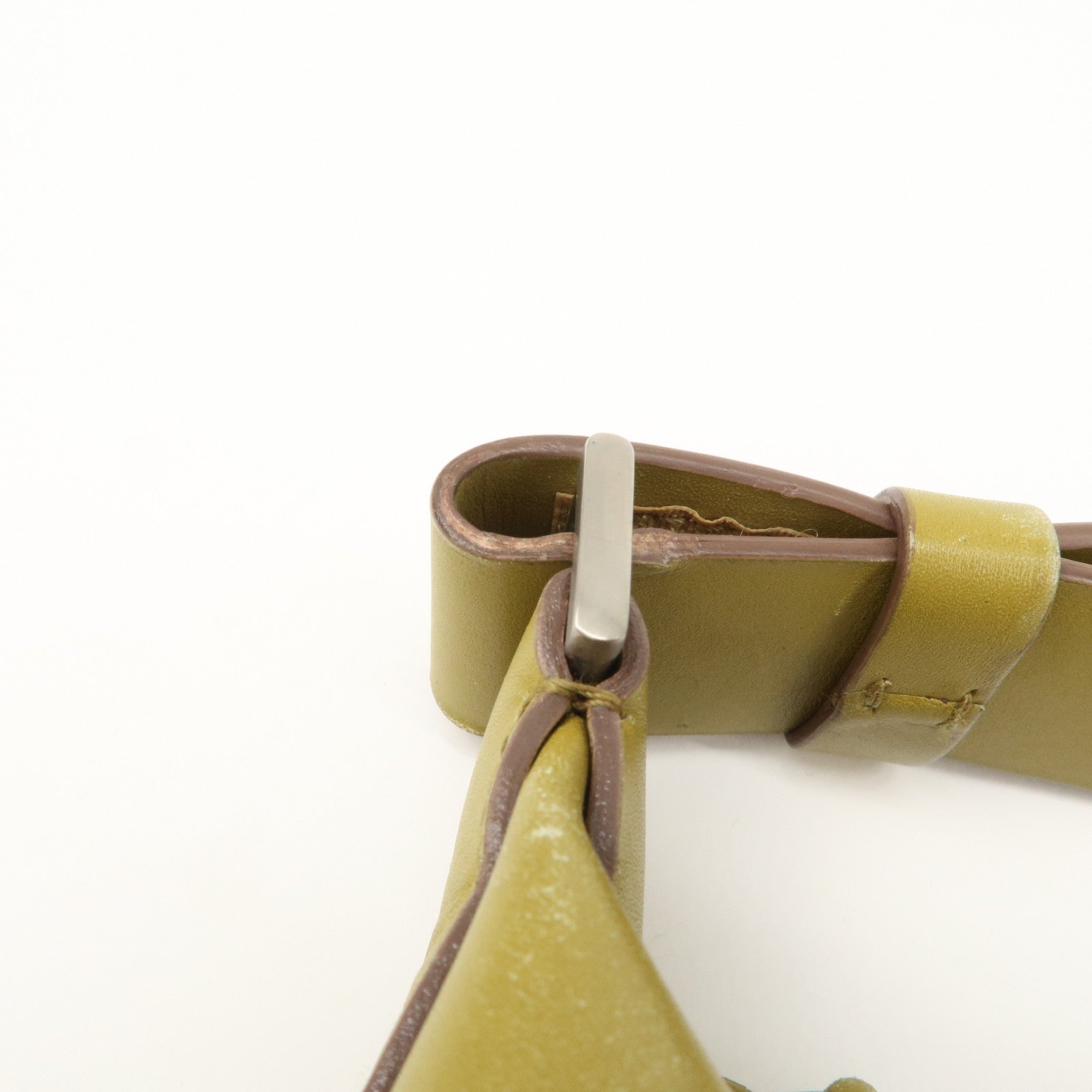 PRADA Leather Shoulder Bag Mustard Silver Hardware Used