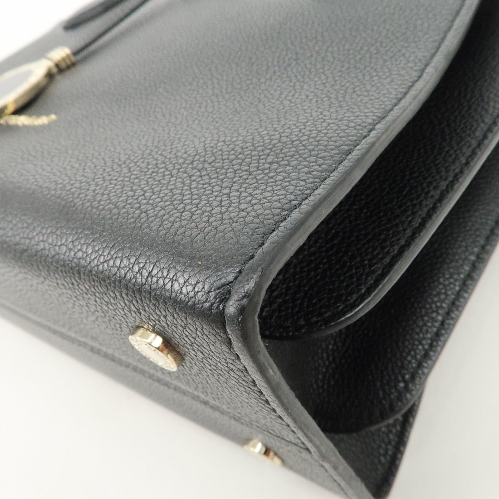 BVLGARI Alba Leather 2Way Hand Bag Shoulder Bag Charm Black