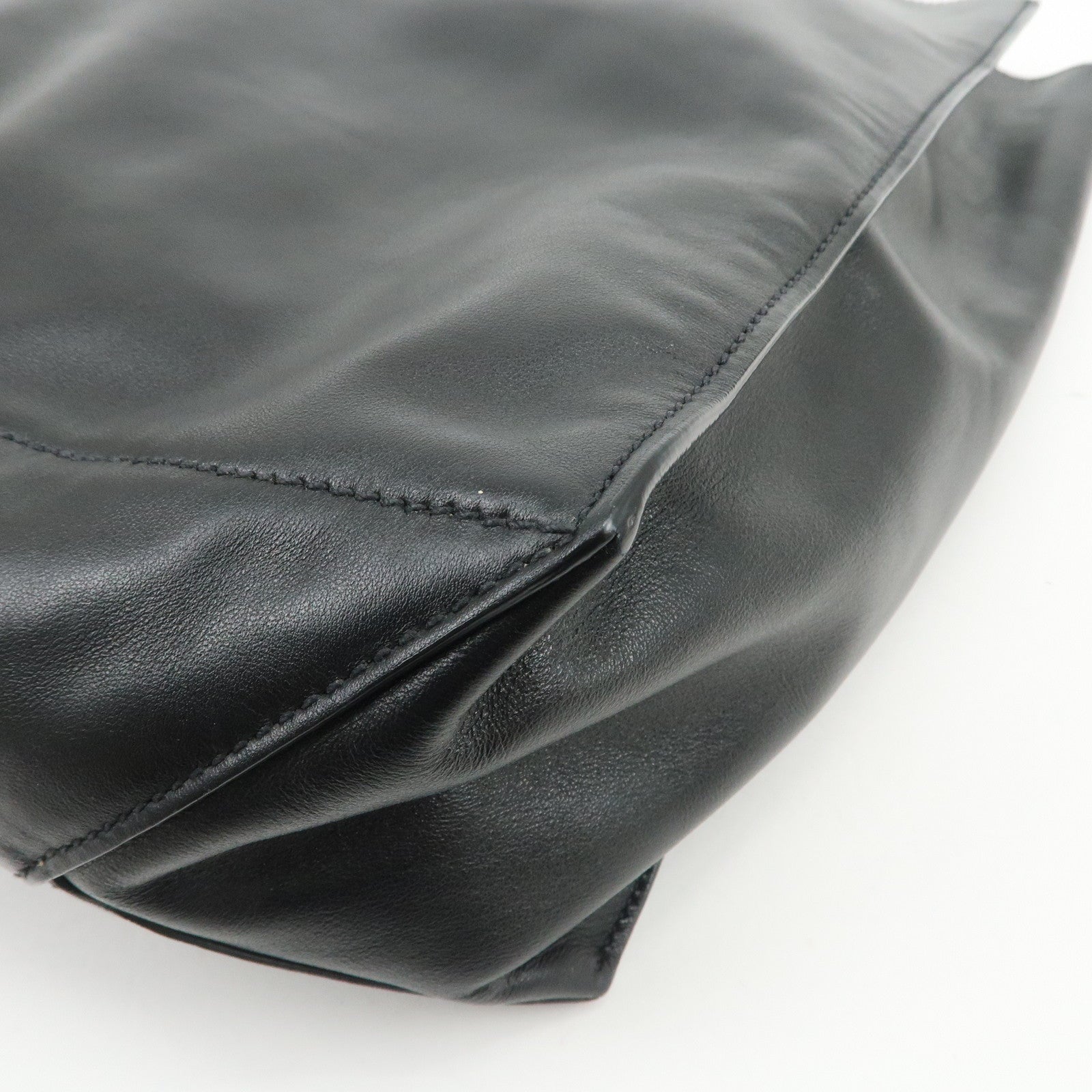 PRADA Triangle Logo Leather Tote Bag Hand Bag Black 1BG002