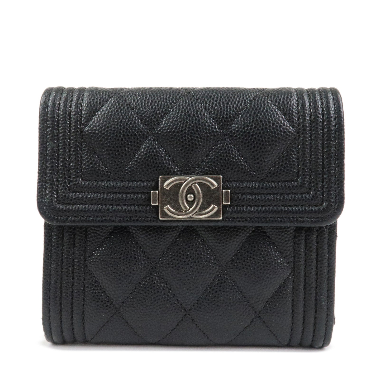 CHANEL Boy CHANEL Small Flap Tri-Fold Wallet Black A84432