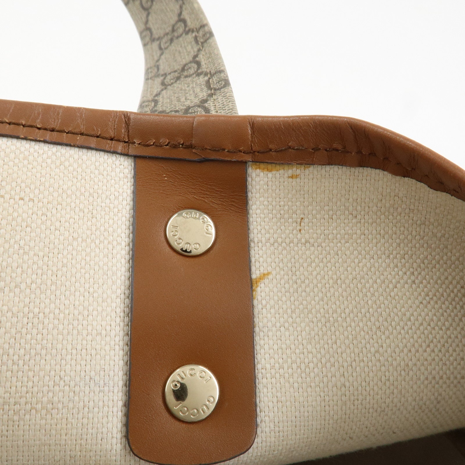 GUCCI GG Supreme Sherry Leather Tote Bag Beige Brown 211134