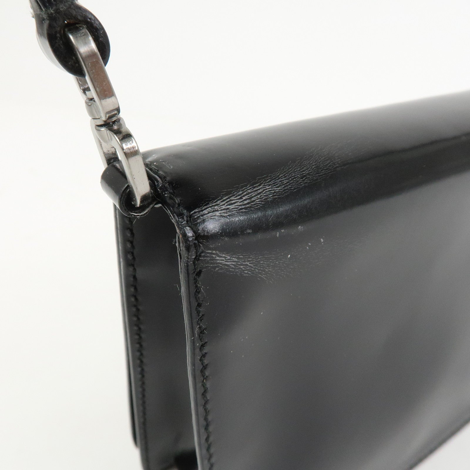 PRADA Logo Leather Shoulder Bag Hand Bag Black BR0421