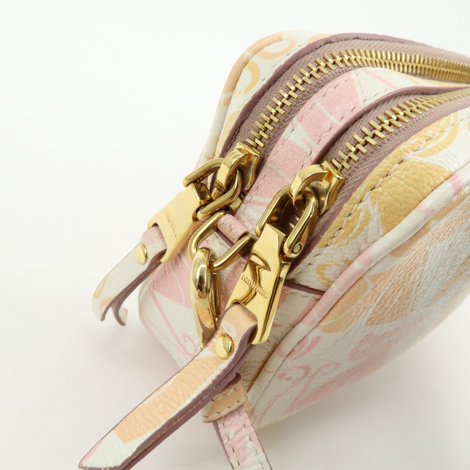 MIU MIU Cat Madras Leather Shoulder Bag Pink Orange White 5NF011