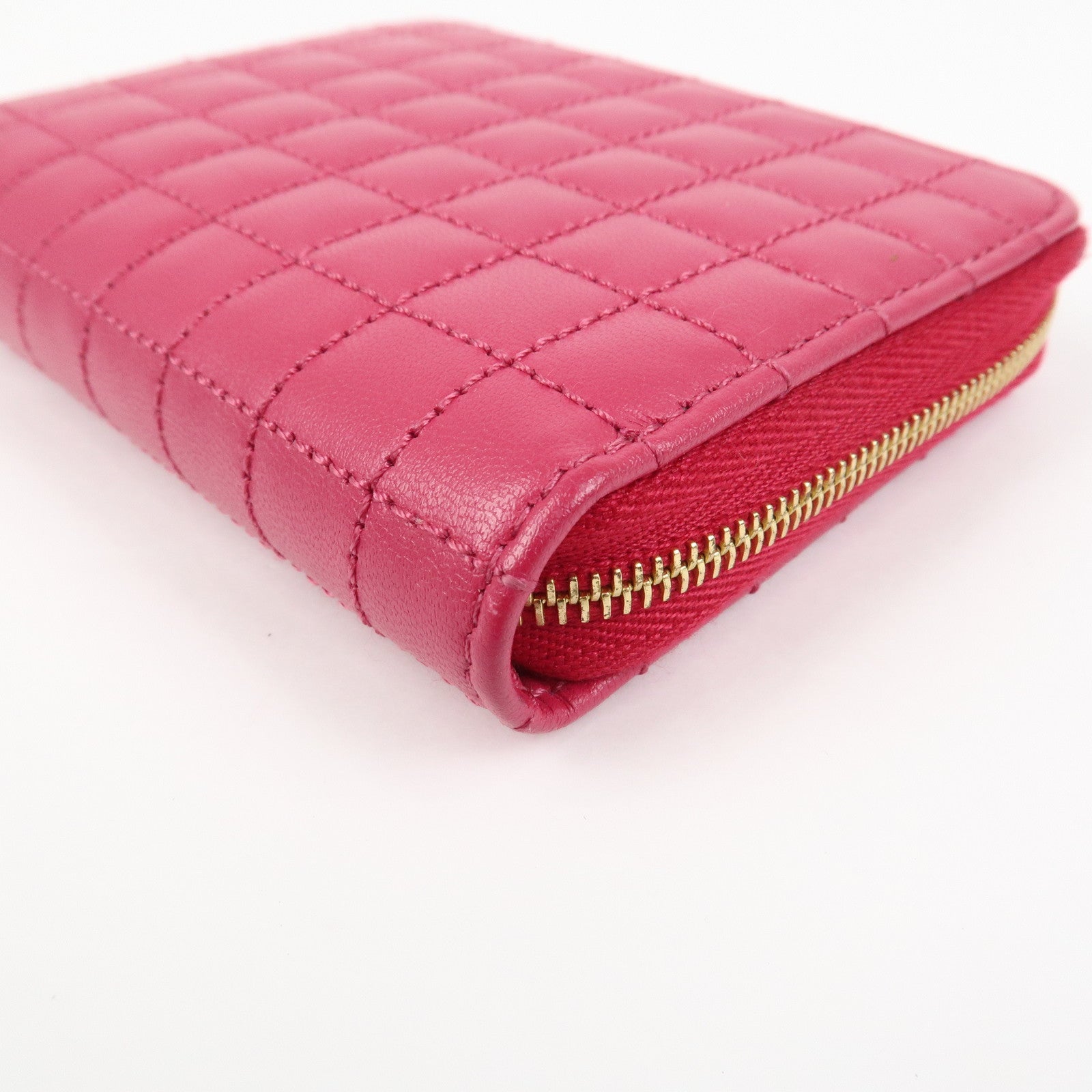CELINE Logo Leather Coin Case Coin Purse Pink