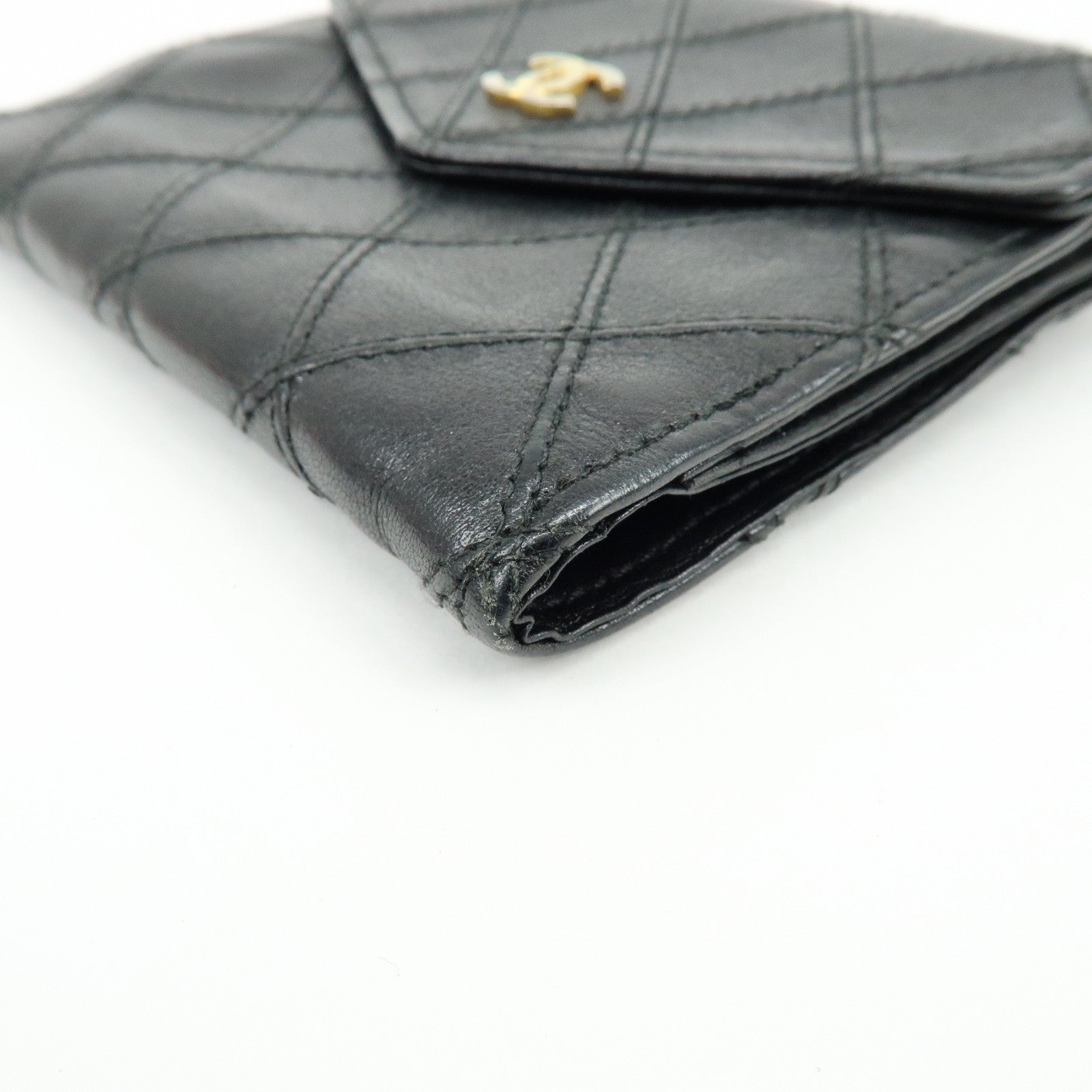 CHANEL Bicolore COCO Mark Calf Leather Compact Bi-fold Wallet Black