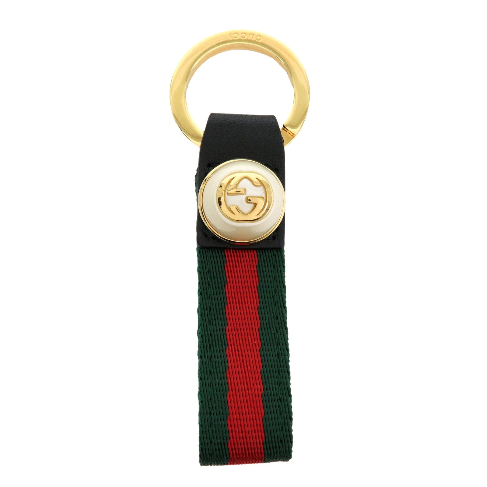 GUCCI Sherry Canvas Leather Bag Charm Key Holder Black 476390