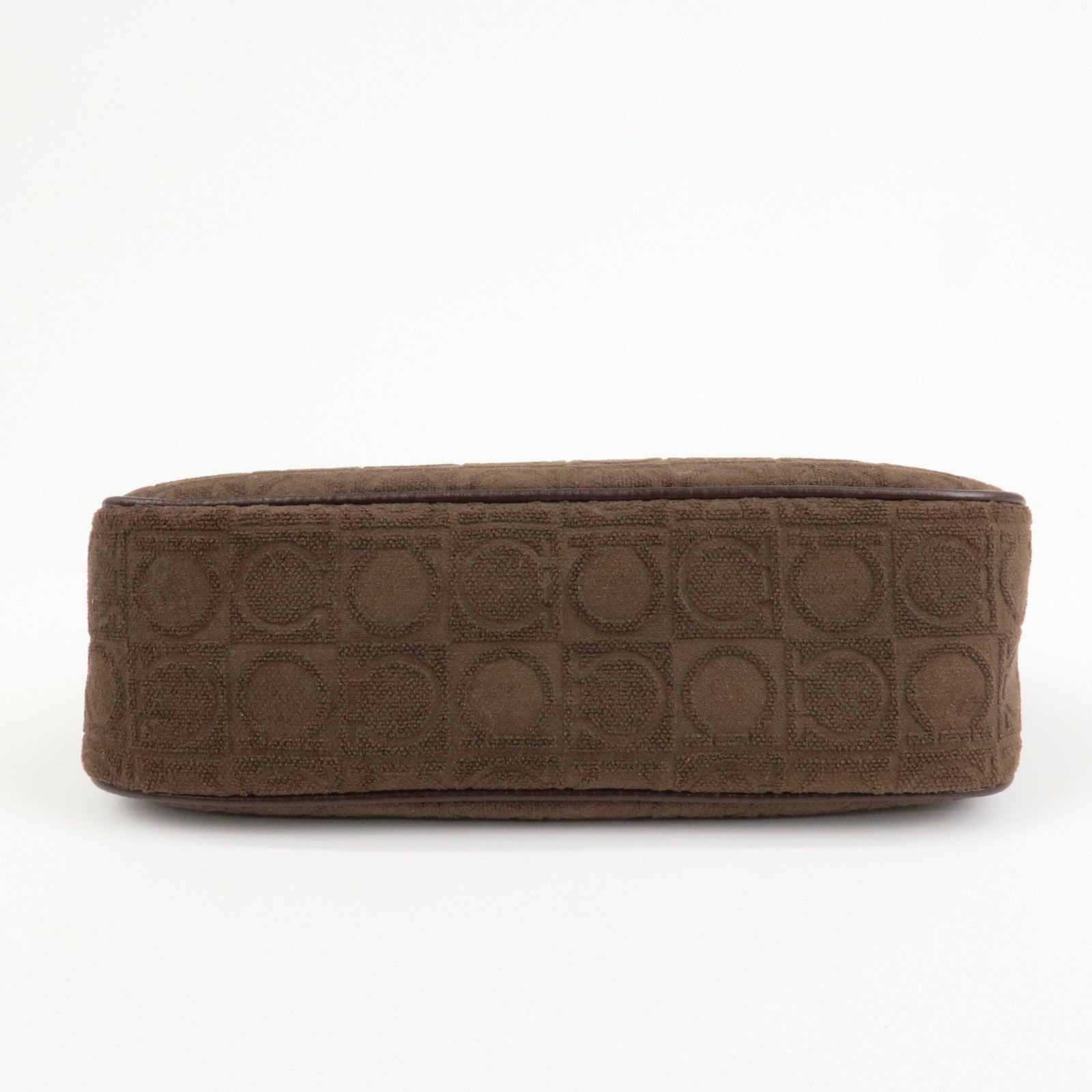 Ferragamo Gancini Leather Cotton Accessory Pouch Hand Bag Brown