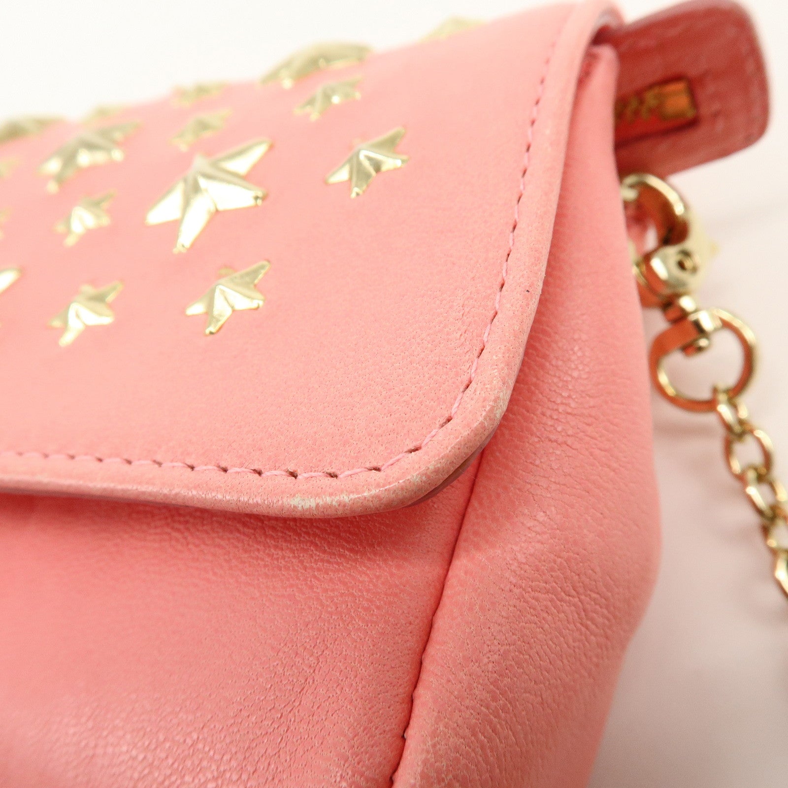 JIMMY CHOO Studs Leather Chain Shoulder Bag Crossbody Bag Pink