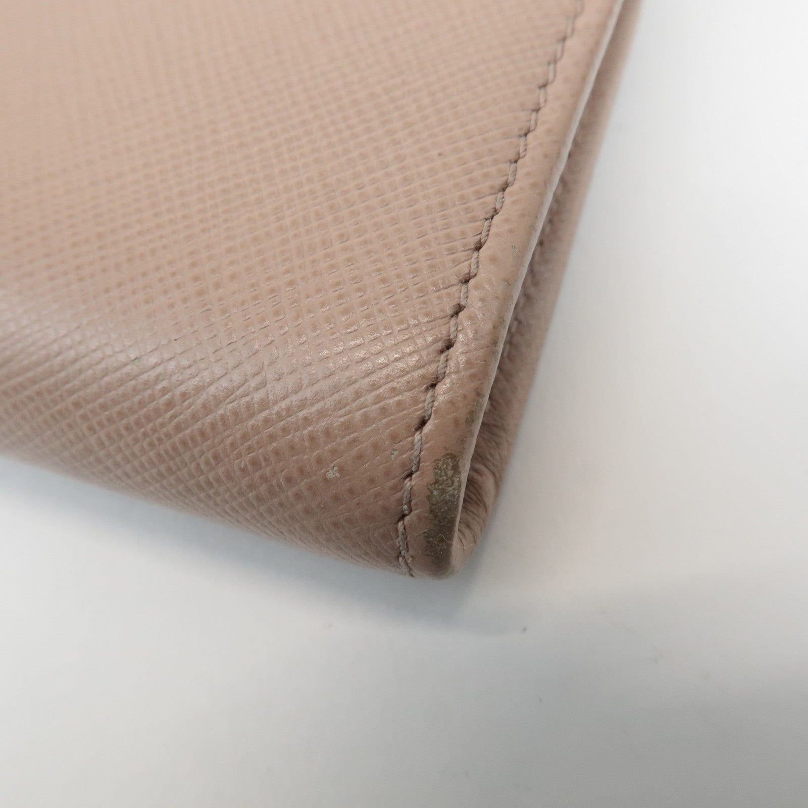 PRADA Logo Saffiano Leather Zippy Coin Case Pink Beige 1ML025 Used