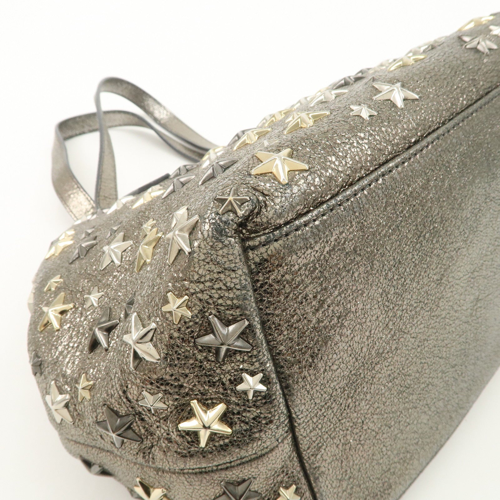 JIMMY CHOO Sophia Studs Leather Tote Bag Shoulder Bag Silver