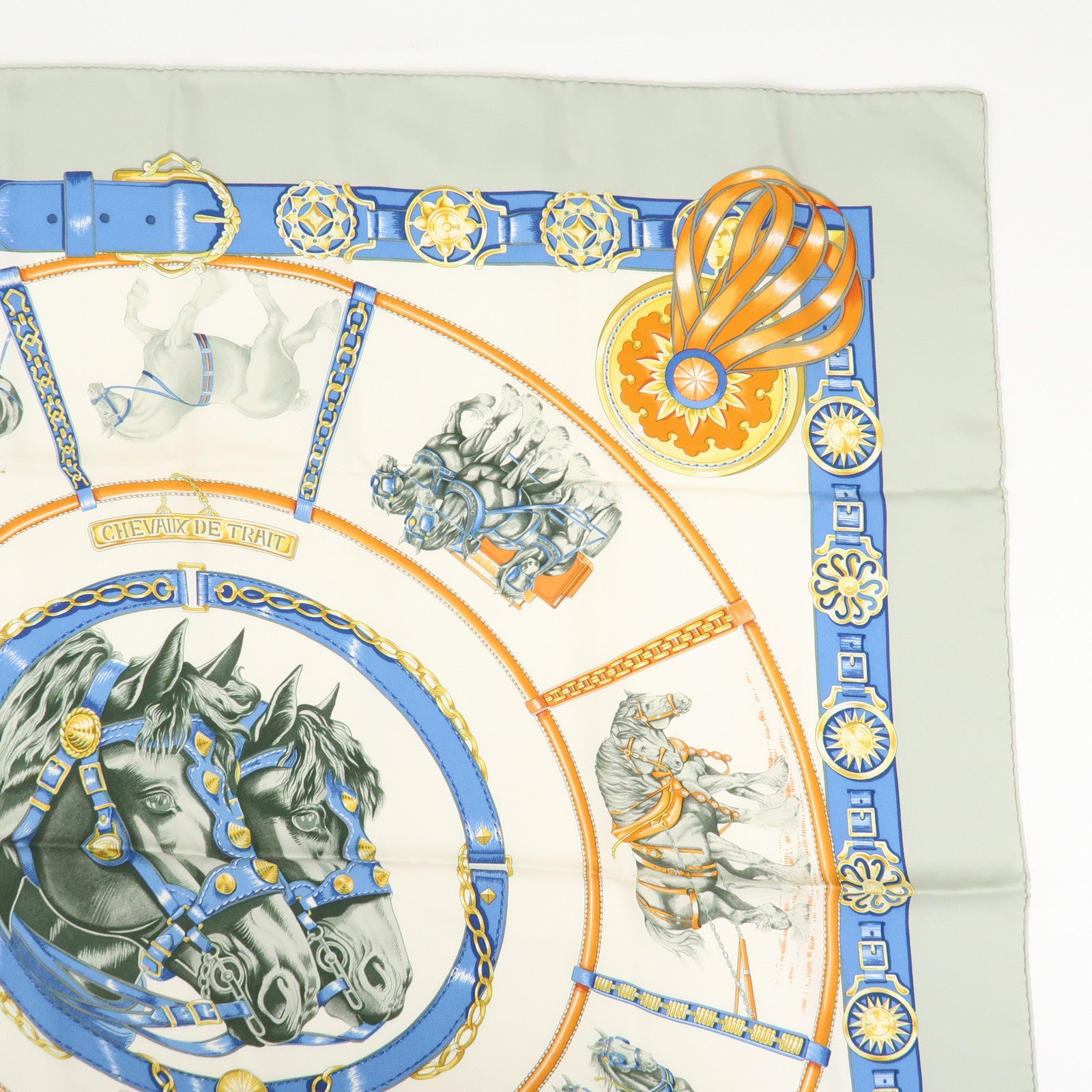 HERMES Carre 90 Silk 100% Scarf CHEVAUX DE TRAIT Ivory Multicolor