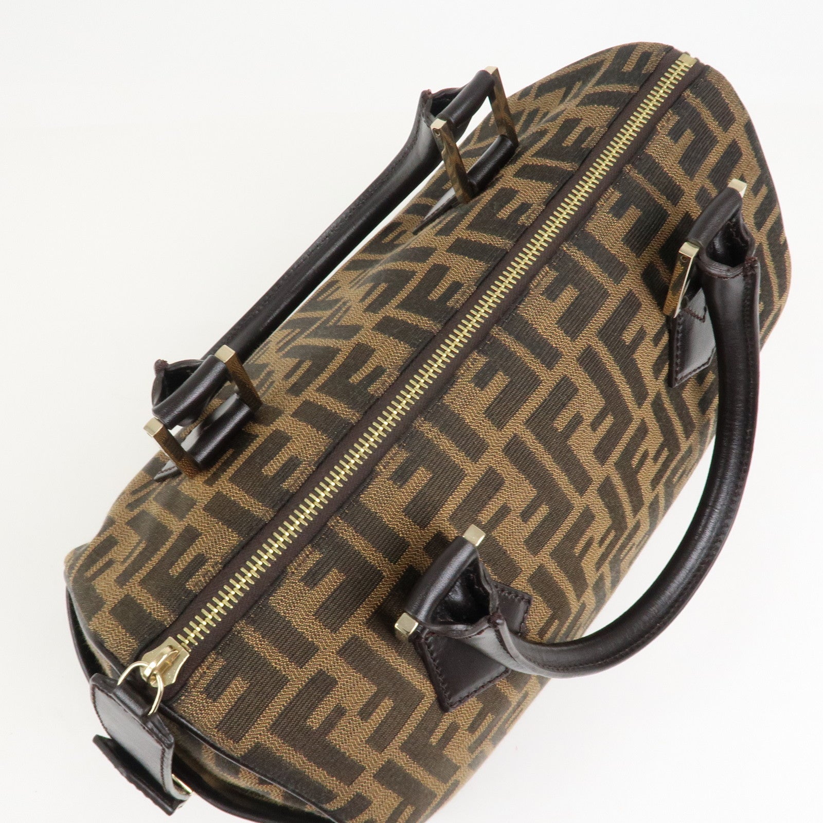 FENDI Zucca Canvas Leather Mini Boston Bag Black Brown 8BL104