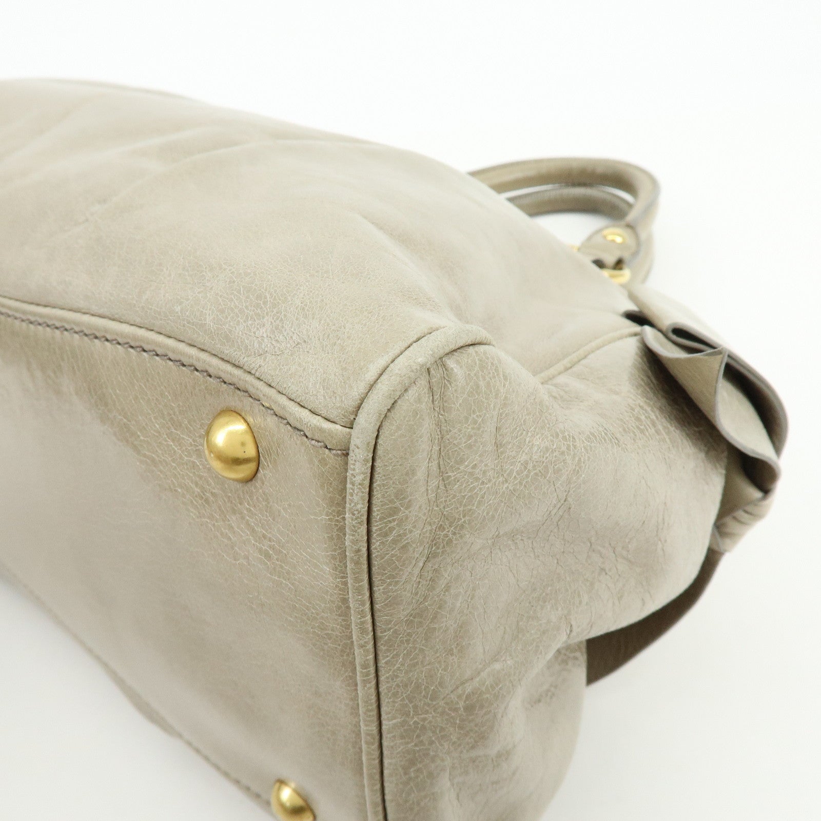 MIU MIU Leather Ribbon 2Way Bag Hand Bag Shoulder Bag Gray