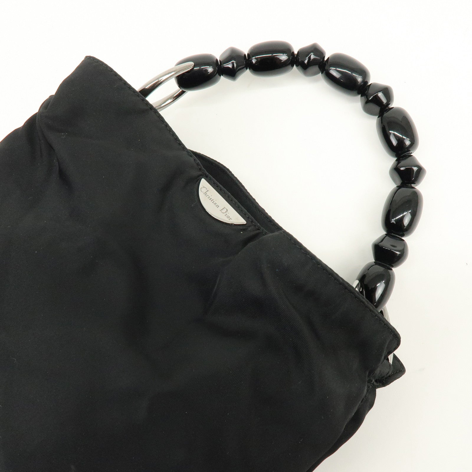Christian Dior Malice Pearl Nylon Hand Bag Shoulder Bag Black