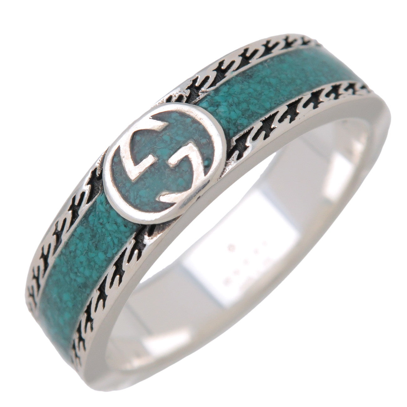 GUCCI Interlocking G Turquoise Enamel Ring SV925 #24 US10.75 EU64