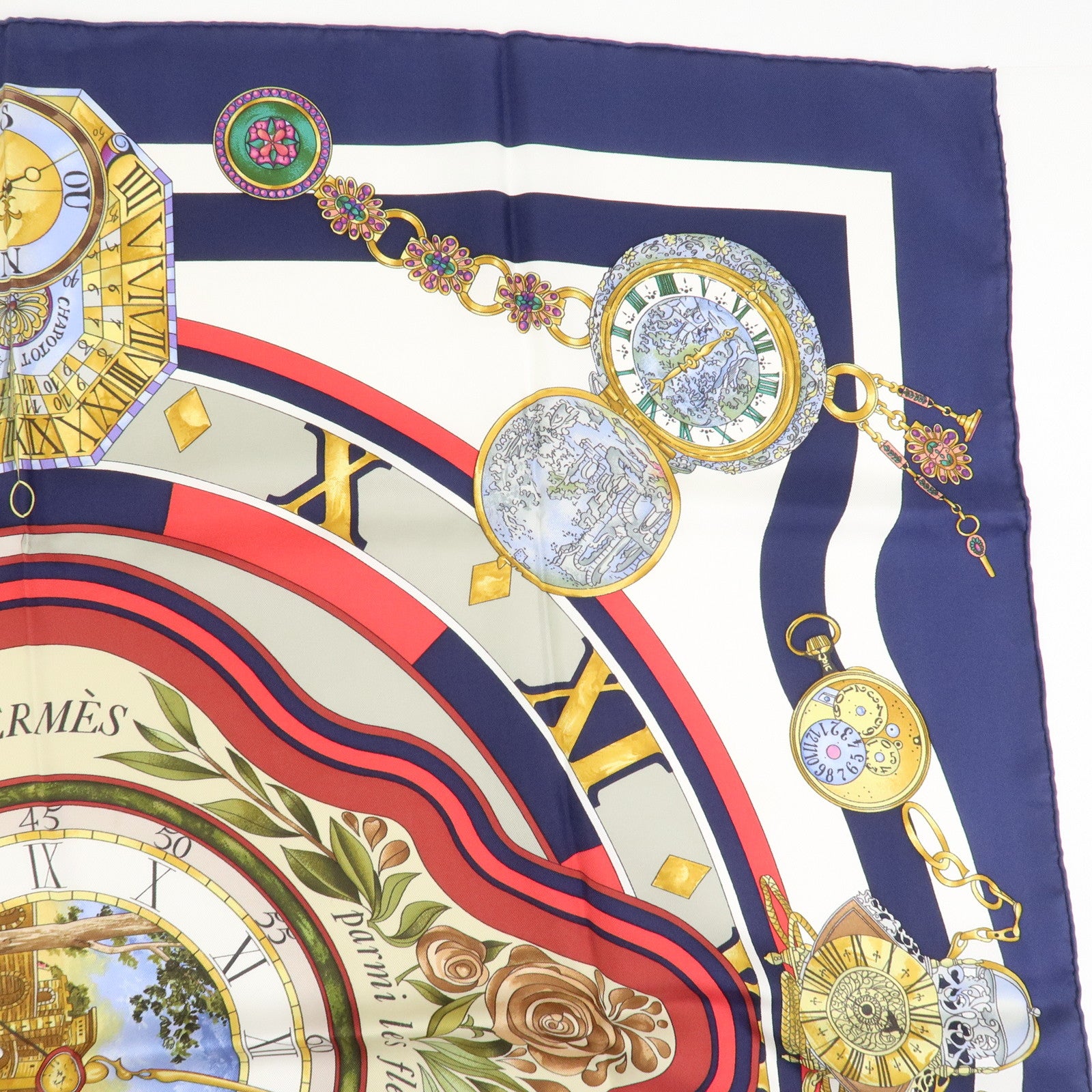 HERMES Carre 90 Silk Scarf PARMI LES FLEURS JE COMPTE LES HEURES