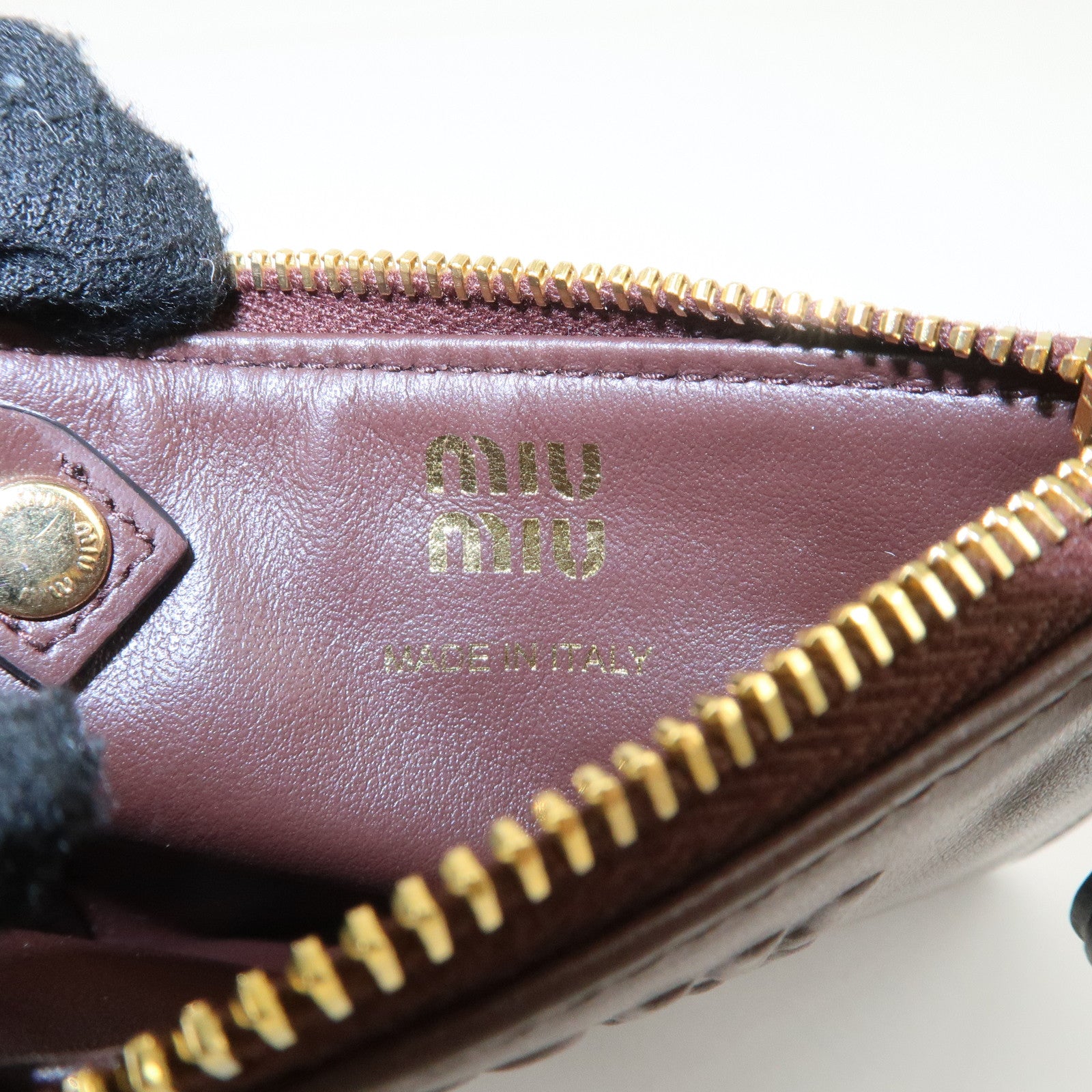 MIU MIU LOGO Leather Coin Case Card Case Brown Used