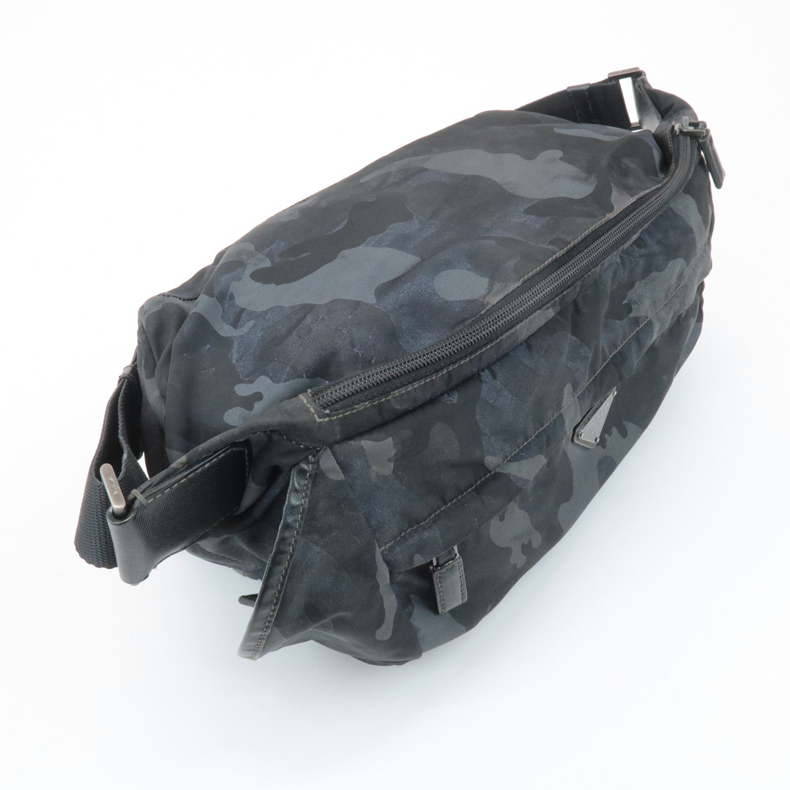 PRADA Triangle Logo Nylon Camouflage Shoulder Bag Black Gray Navy Used