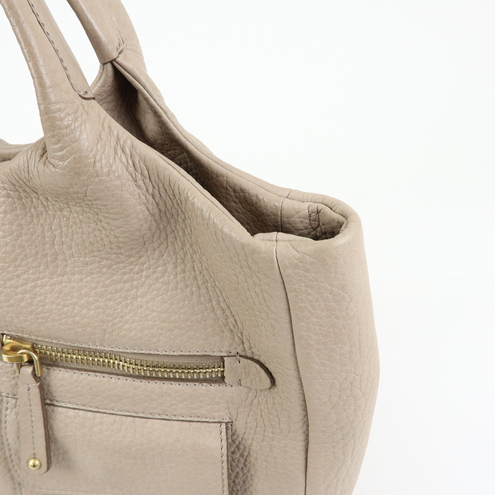 TOD'S Leather Tote Bag Shoulder Bag Hand Bag Greige