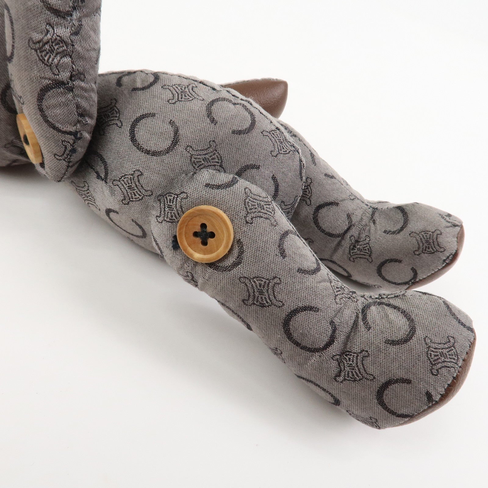 CELINE C Macadam Logo Canvas Leather Teddy Bear Stuffed Animal Gray