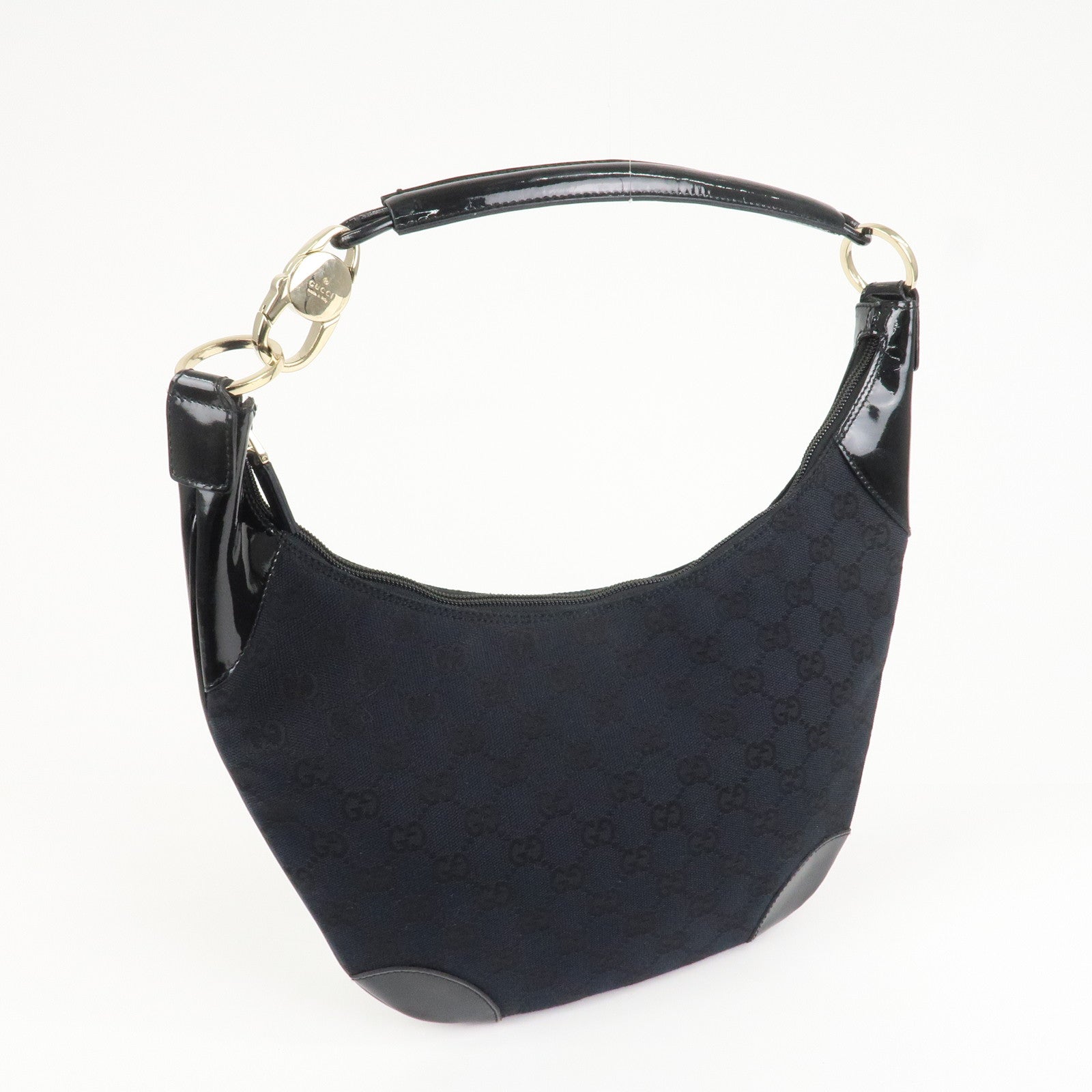 GUCCI GG Canvas Patent Leather Shoulder Bag Black 001.4158 Used