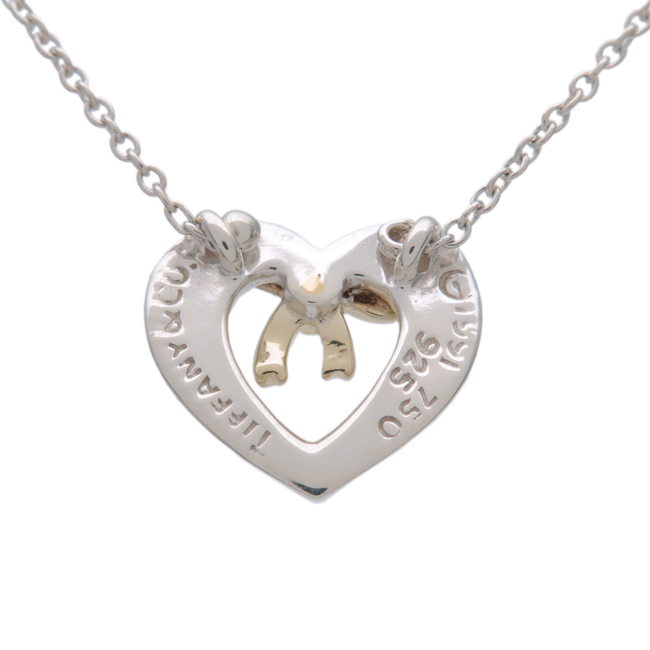 Tiffany & Co Open Heart Ribbon Necklace SV925 750YG Silver